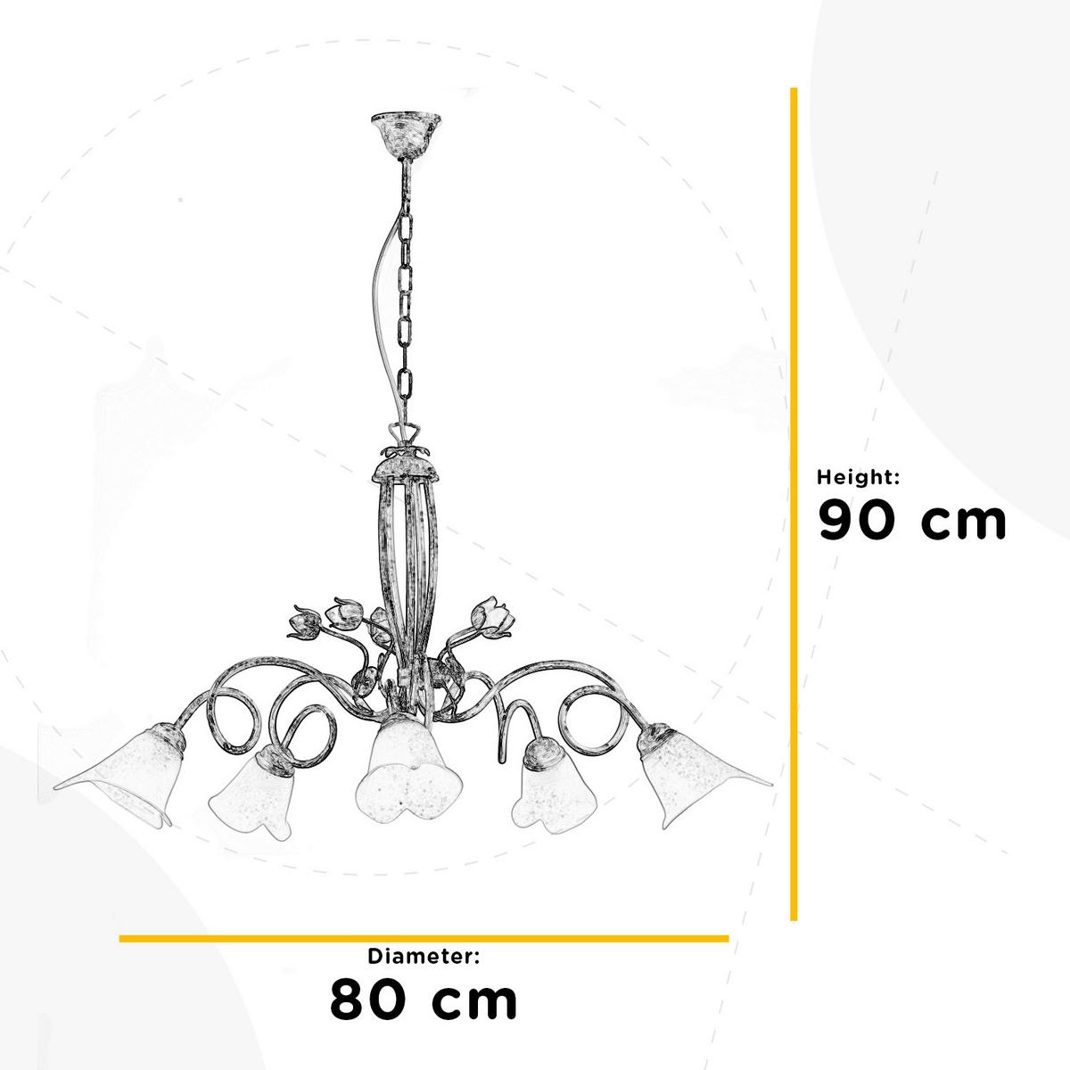 Kronleuchter 4985/5 5xe14 Weiß, Metall - Pink/Weiß, KONVENTIONELL, Glas/Metall (80/90cm)