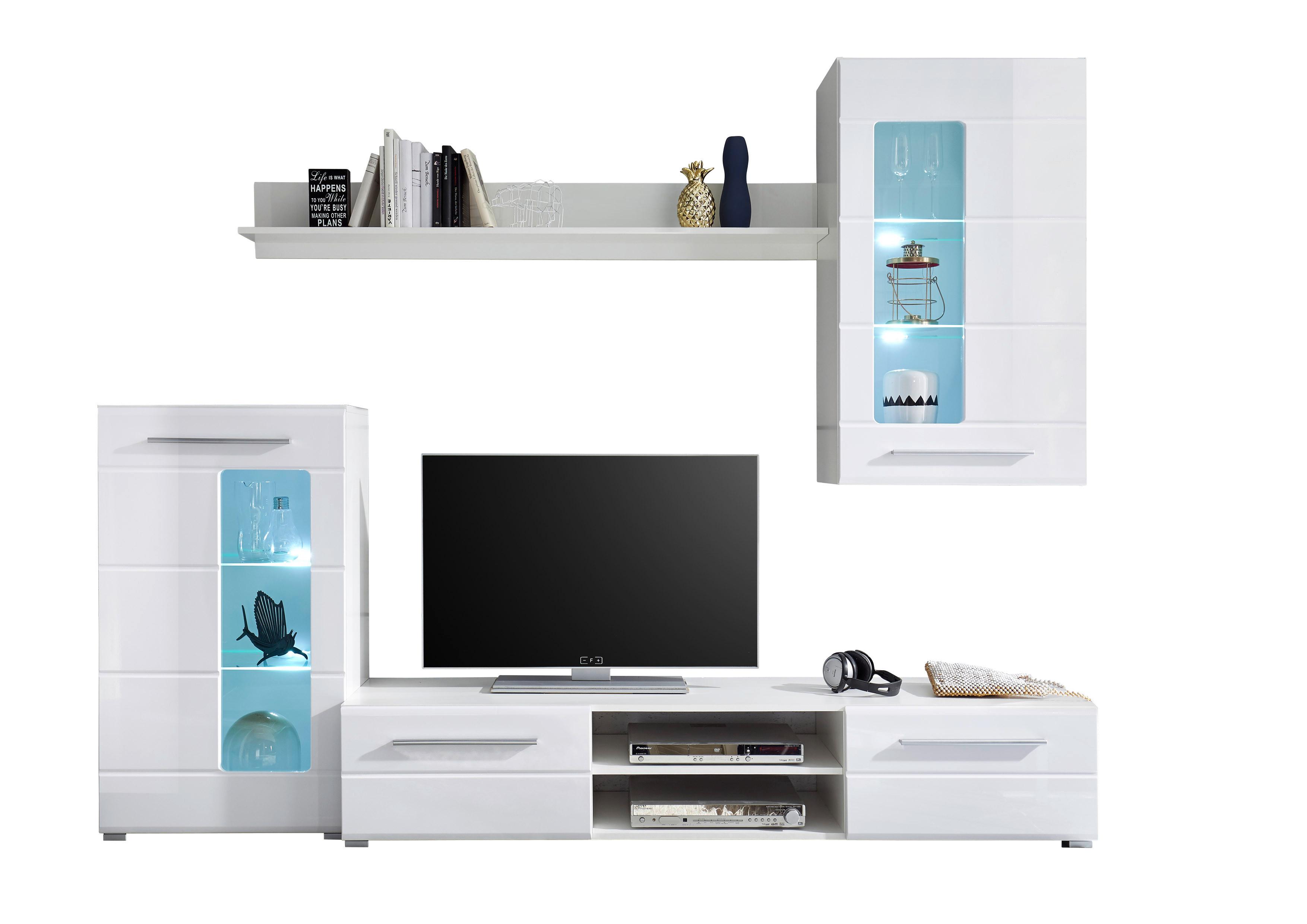 Nappali Szekrénysor Enrique - fehér, Modern, faalapú anyag/Üveg (240/190/42cm)