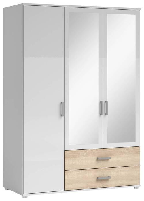 Drehtürenschrank mit Laden 125cm Ivar Weiß/Eiche Dekor