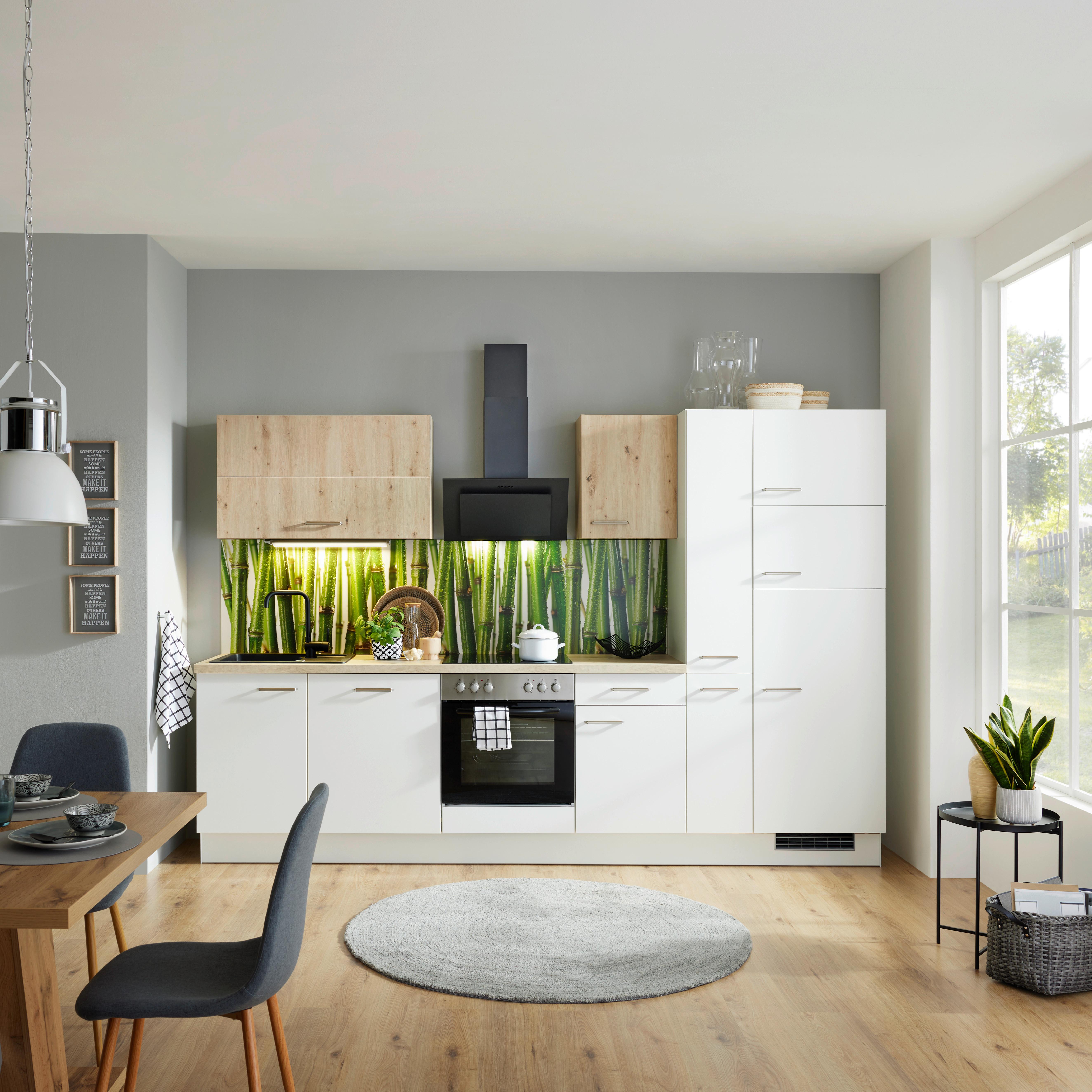 Küchenzeile Ip1200 ohne Geräte 310 cm Weiß/Eiche Dekor - Eichefarben/Weiß, Basics, Holzwerkstoff (310cm)