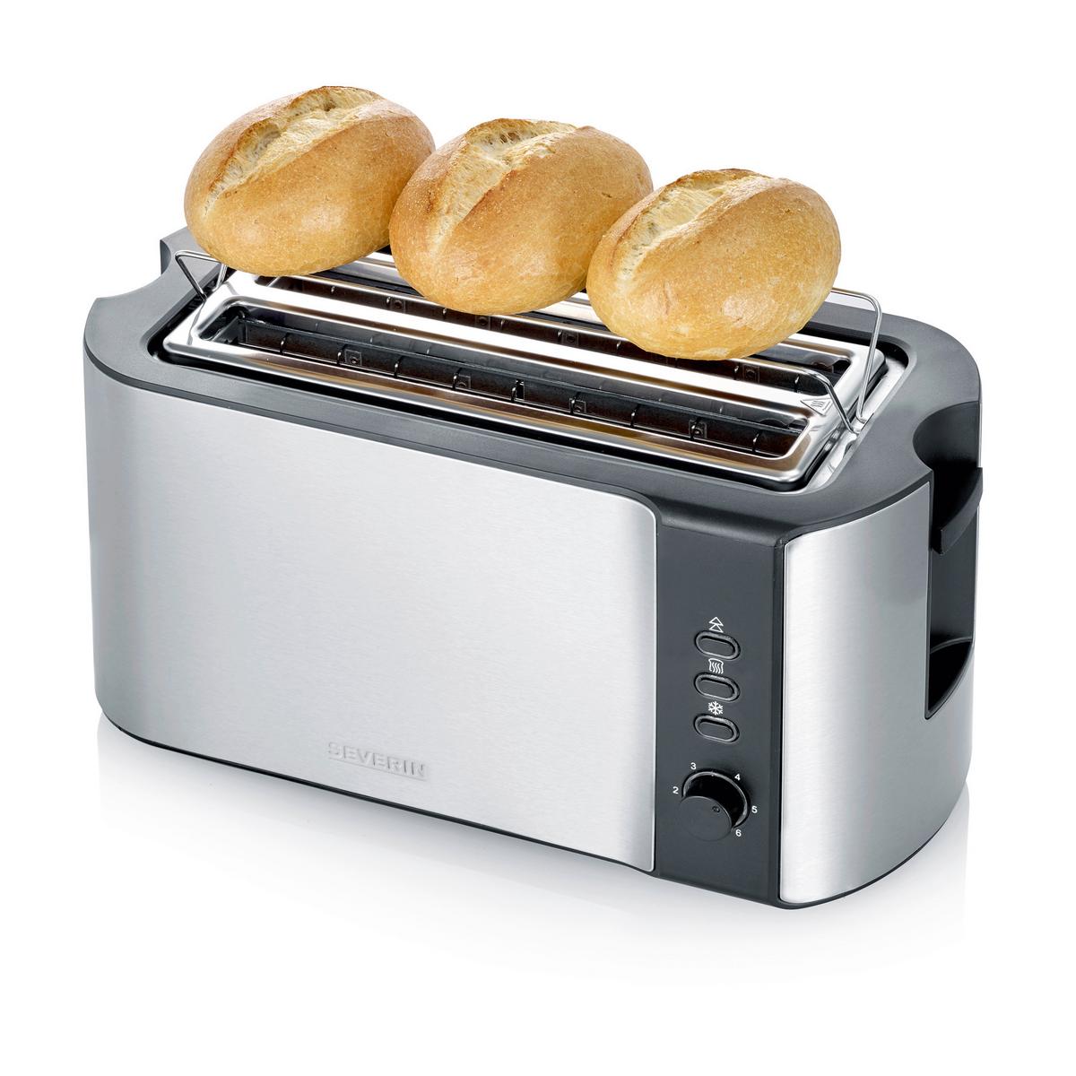 Toaster At 2590 Mit Brötchenaufsatz + Auftaufunkt. - Edelstahlfarben/Schwarz, Kunststoff/Metall (38/16,5/19cm) - Severin