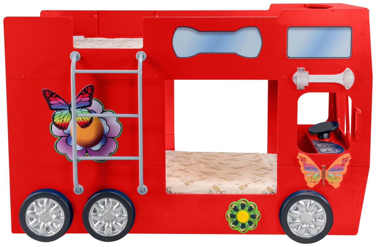 Autobett Happybus Doppeldecker Rot - Rot/Weiß, LIFESTYLE, Holz/Holzwerkstoff (90/190cm) - Livetastic