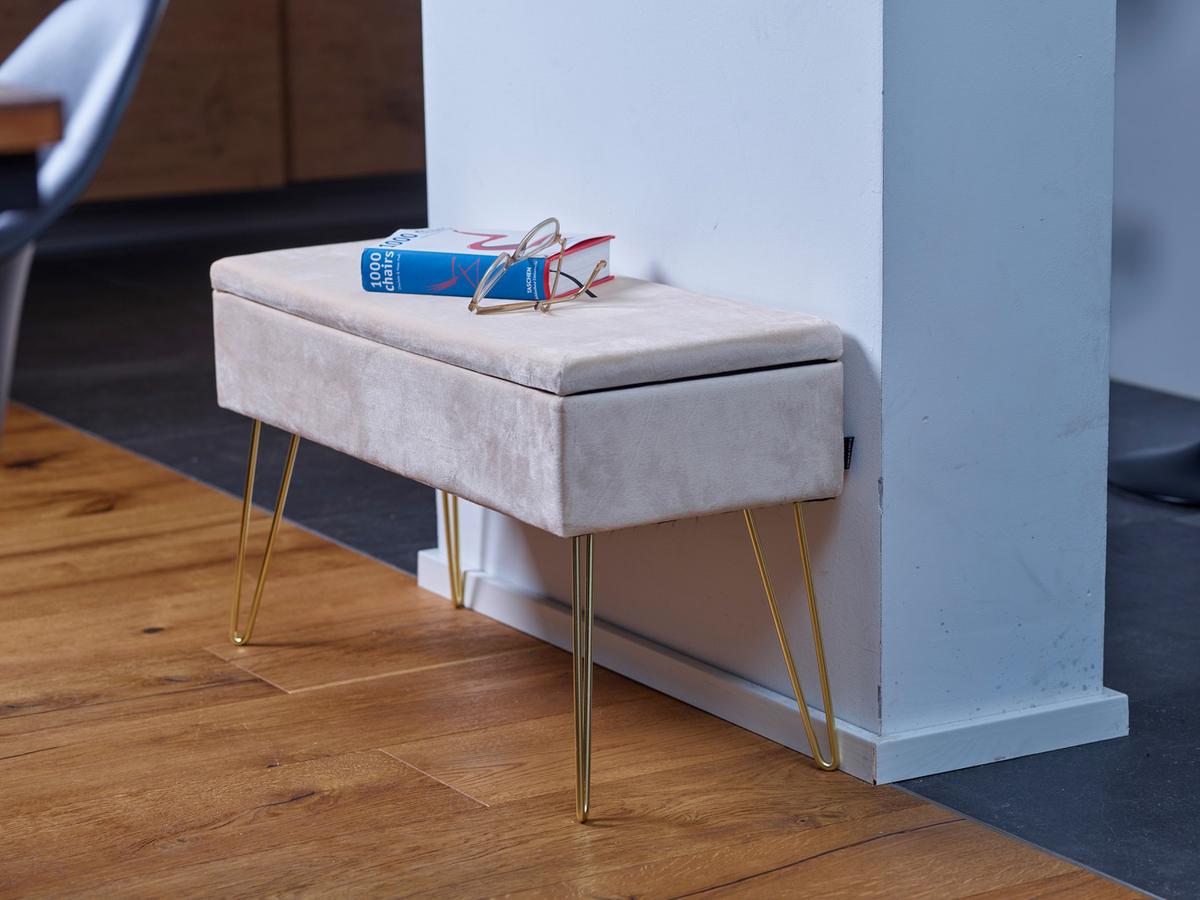 Hockerbank Scarlett Creme H: 42 cm mit Stauraum - Weiß, Design, Textil (75/42/30cm) - Echtwerk