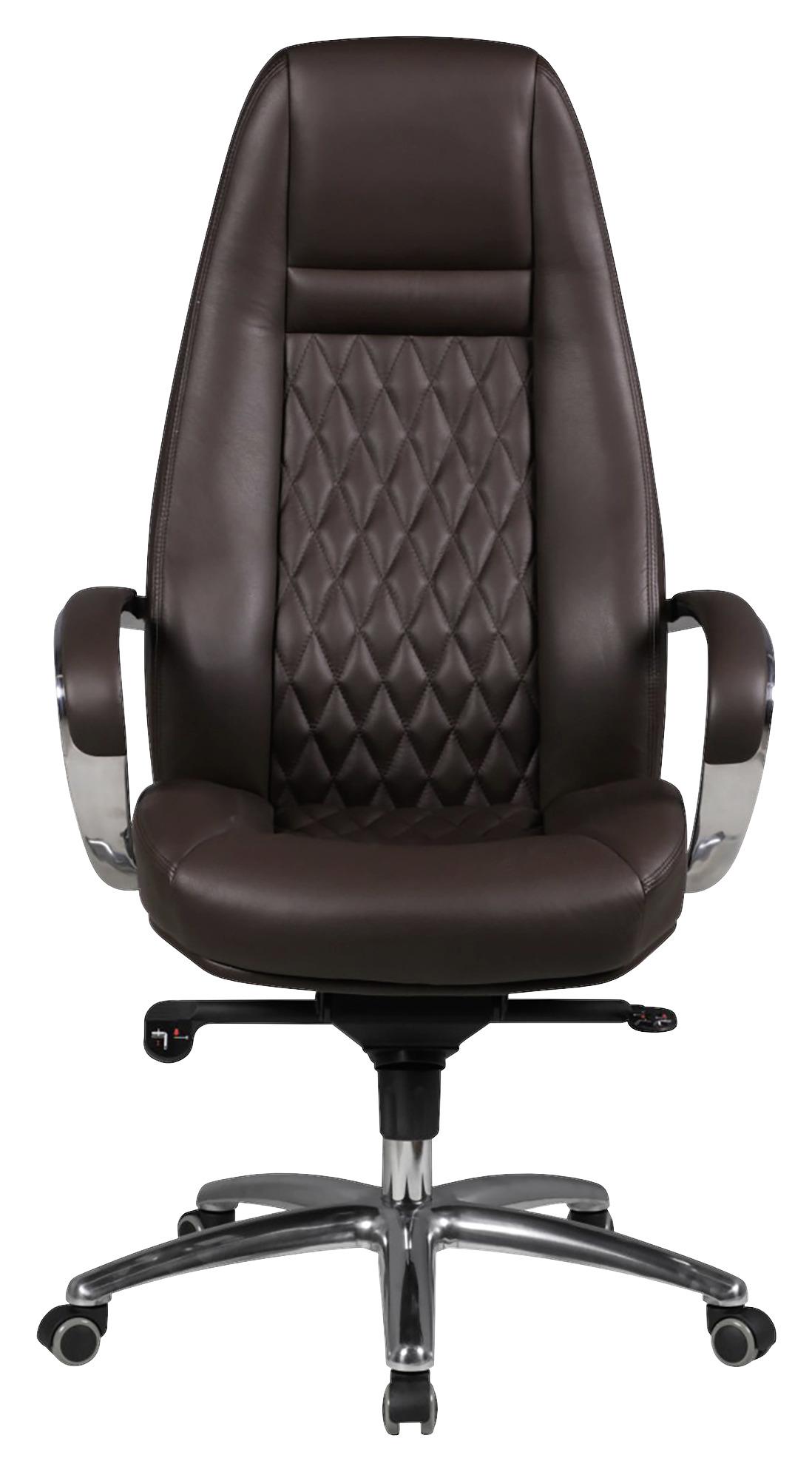 Kancelárske kreslo Austin z pravej kože - hnedá/hliníková, Modern, kov/koža (68/130/68cm) - MID.YOU