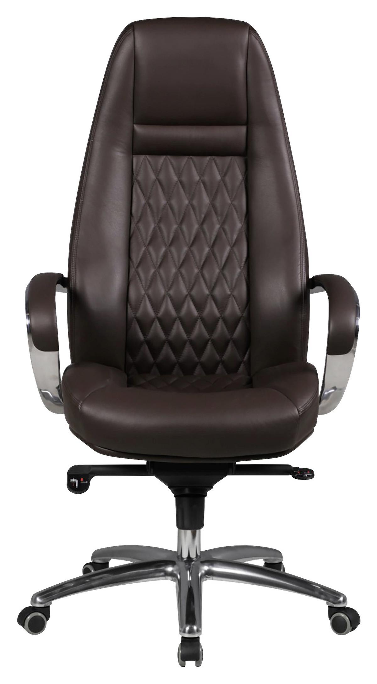 Kancelářské křeslo Austin z pravé kůže - barvy hliníku/hnědá, Moderní, kov/plast (68/130/68cm) - MID.YOU