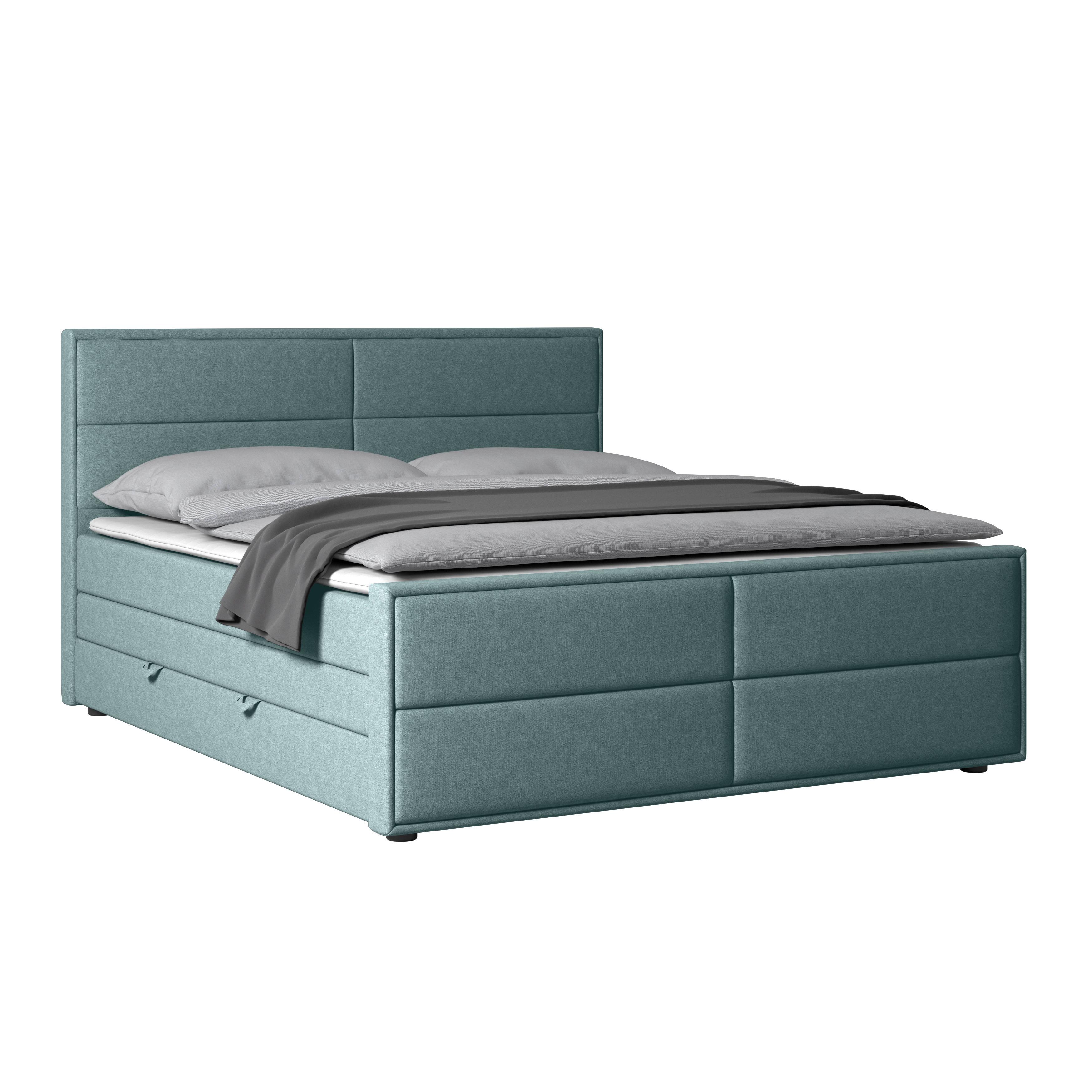 Boxspringbett Mit Bettkasten Palermo 180x200 Blau - Blau/Schwarz, MODERN, Holz/Kunststoff (180/200cm) - MID.YOU