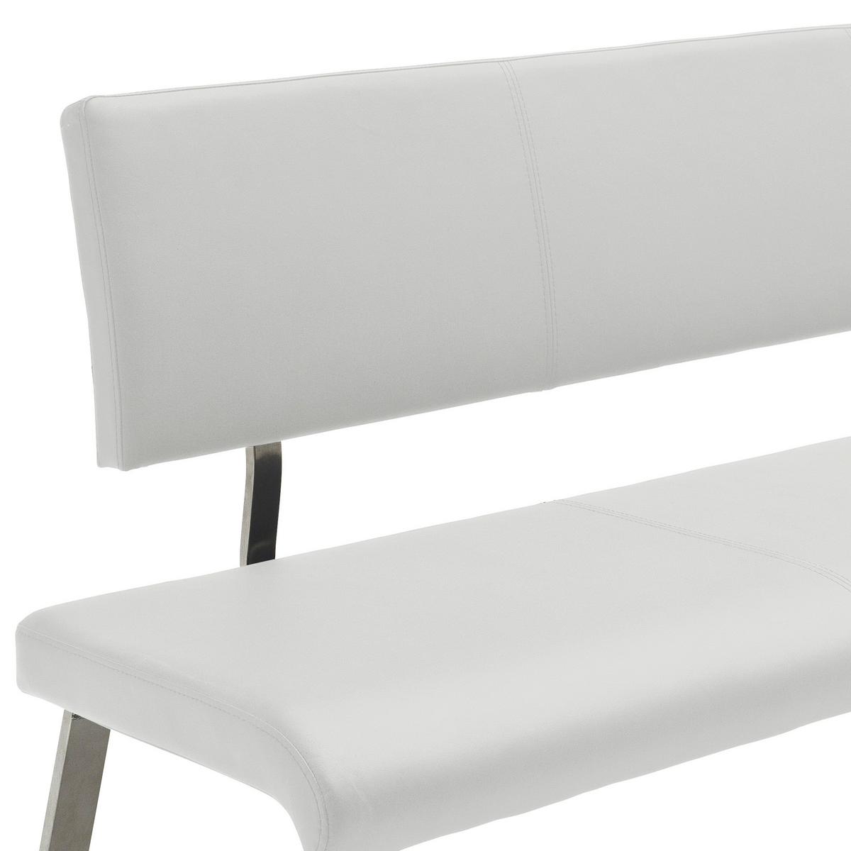 Sitzbank mit Lehne Weiß Arco 175x86x59 cm - Edelstahlfarben/Weiß, Design, Leder/Metall (175/86/59cm) - Livetastic