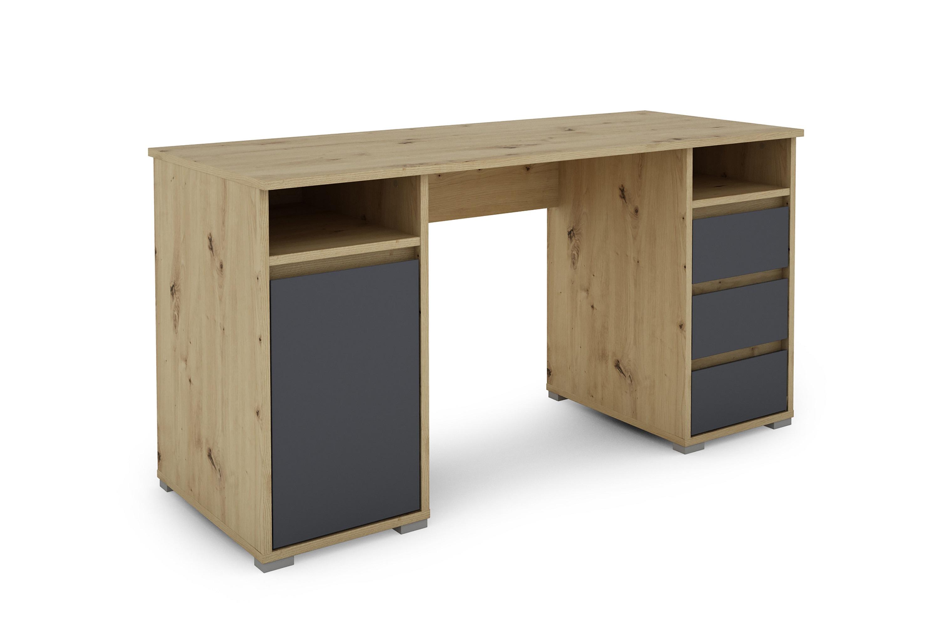 Schreibtisch mit Stauraum B 138cm H 75cm Loop, Eiche - Eichefarben/Anthrazit, Basics, Holzwerkstoff (138/55/75cm) - MID.YOU