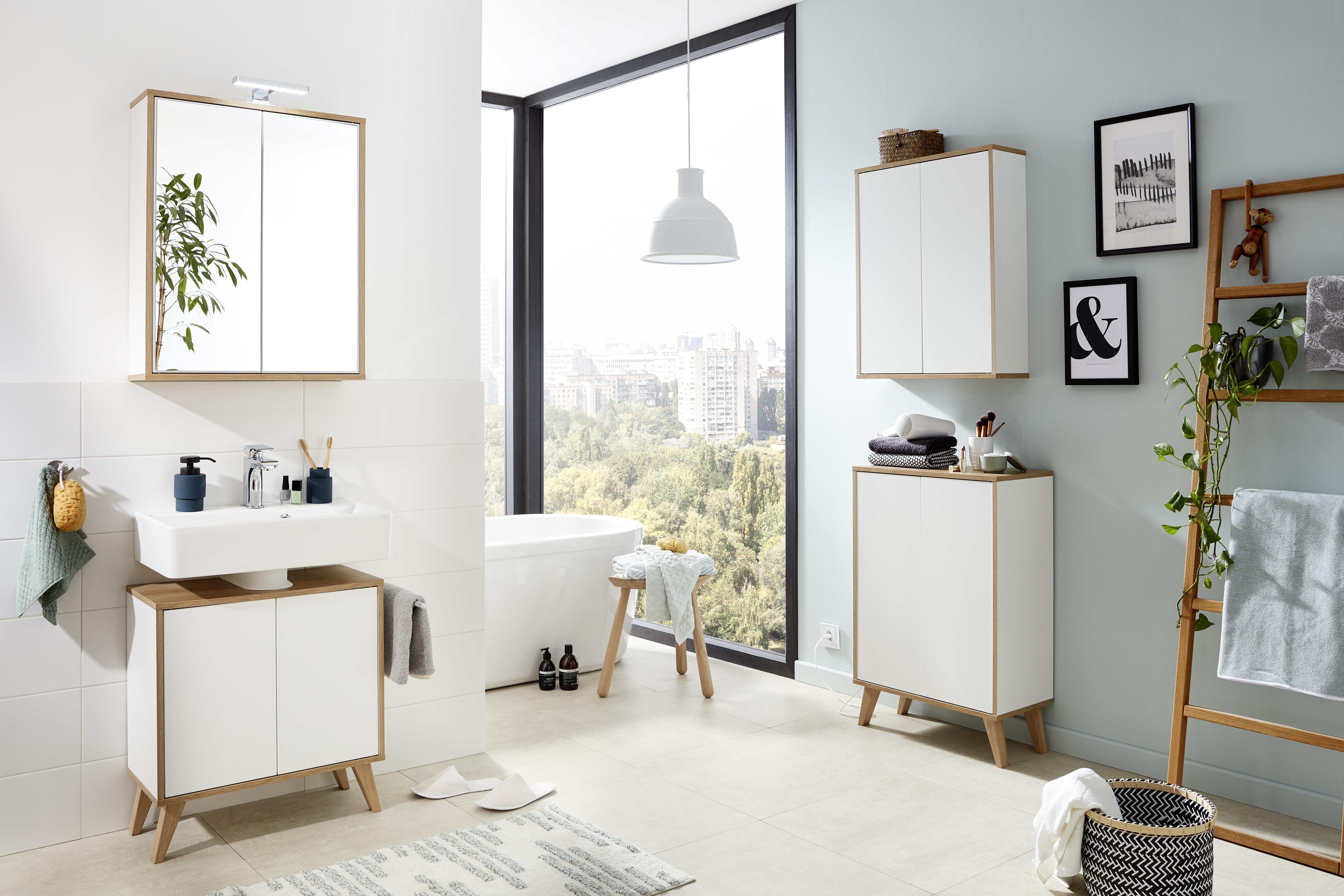 MID.YOU Hängeschrank Finn B:60cm Weiß/Eiche Dekor