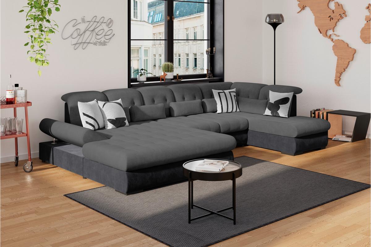 Wohnlandschaft Madera Anthrazit B: 358 cm - Anthrazit/Schwarz, KONVENTIONELL, Kunststoff/Textil (190/358/212cm)