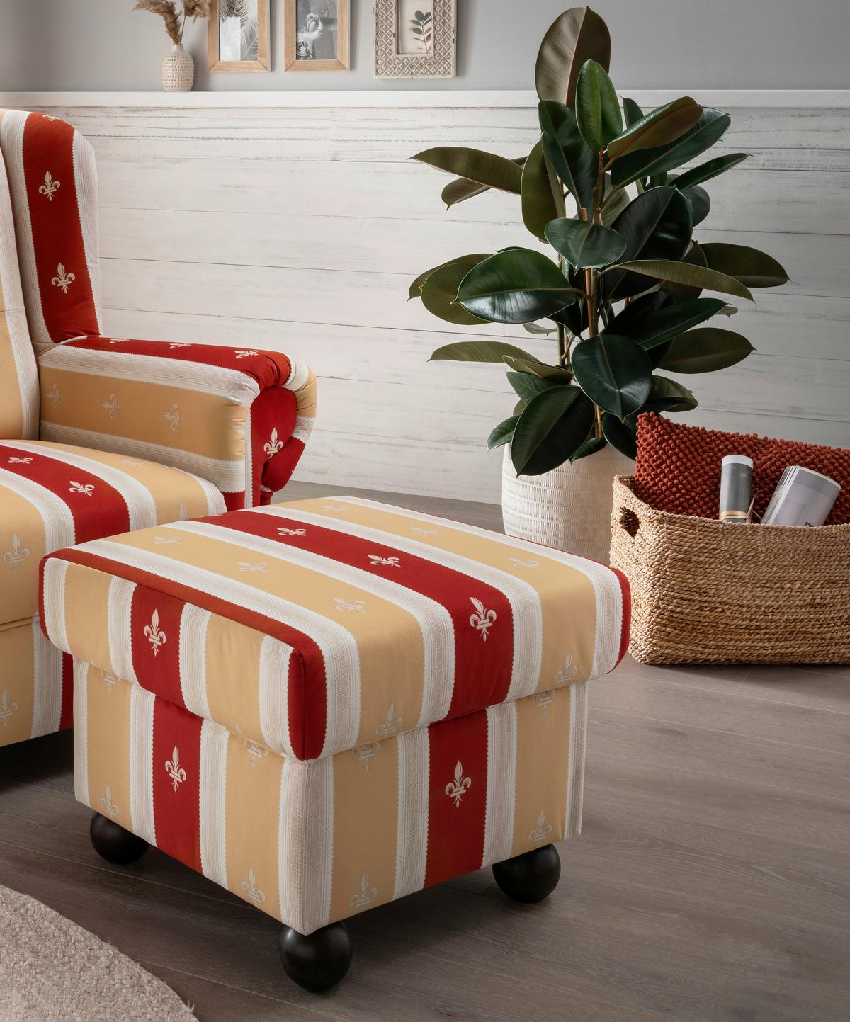 Relaxsessel mit Hocker Torello Gestreift Rot - Rot, KONVENTIONELL, Textil (92/102/145cm) - Livetastic