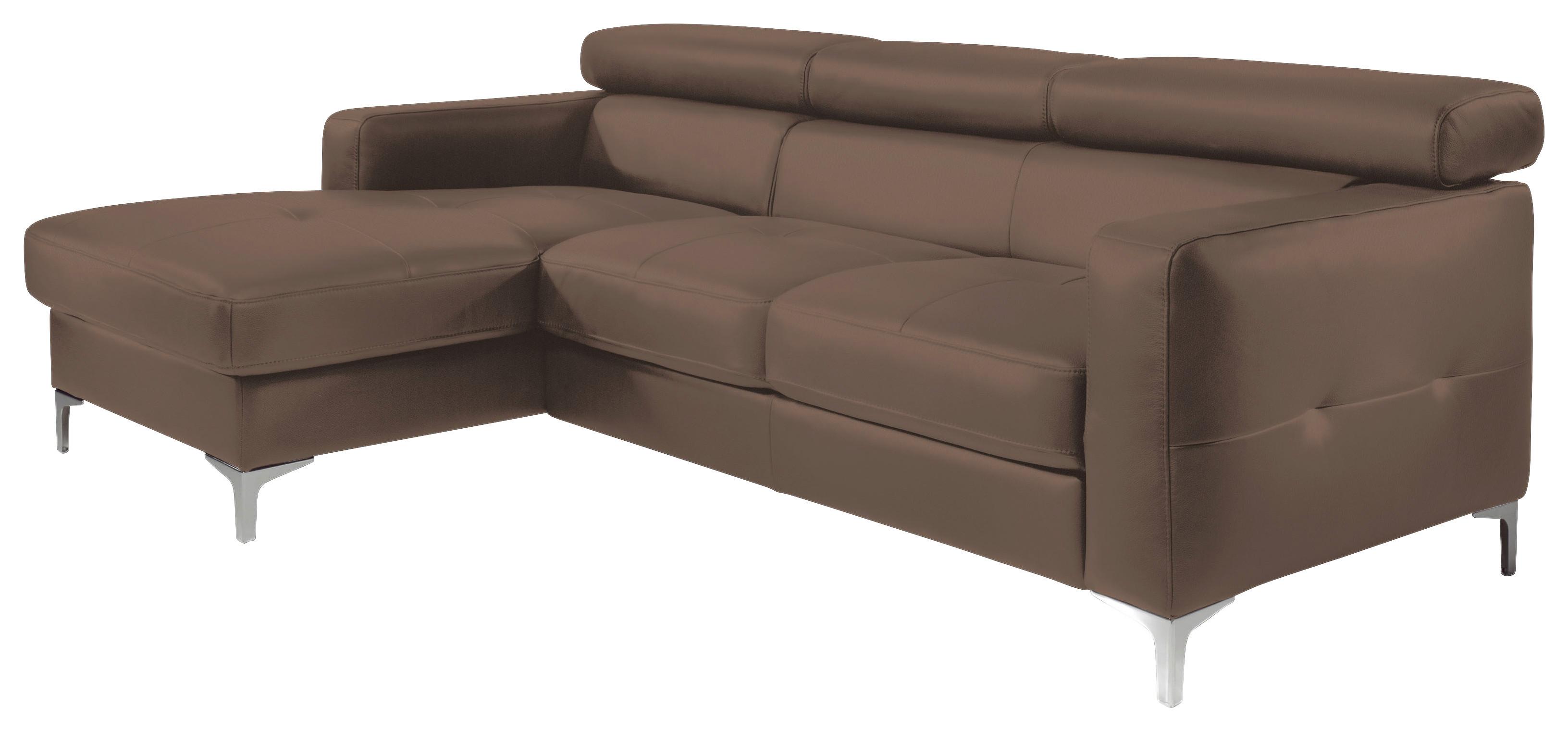 Ecksofa Sammy Braun Leder - Chromfarben/Graubraun, Design, Leder (169/226cm) - Livetastic