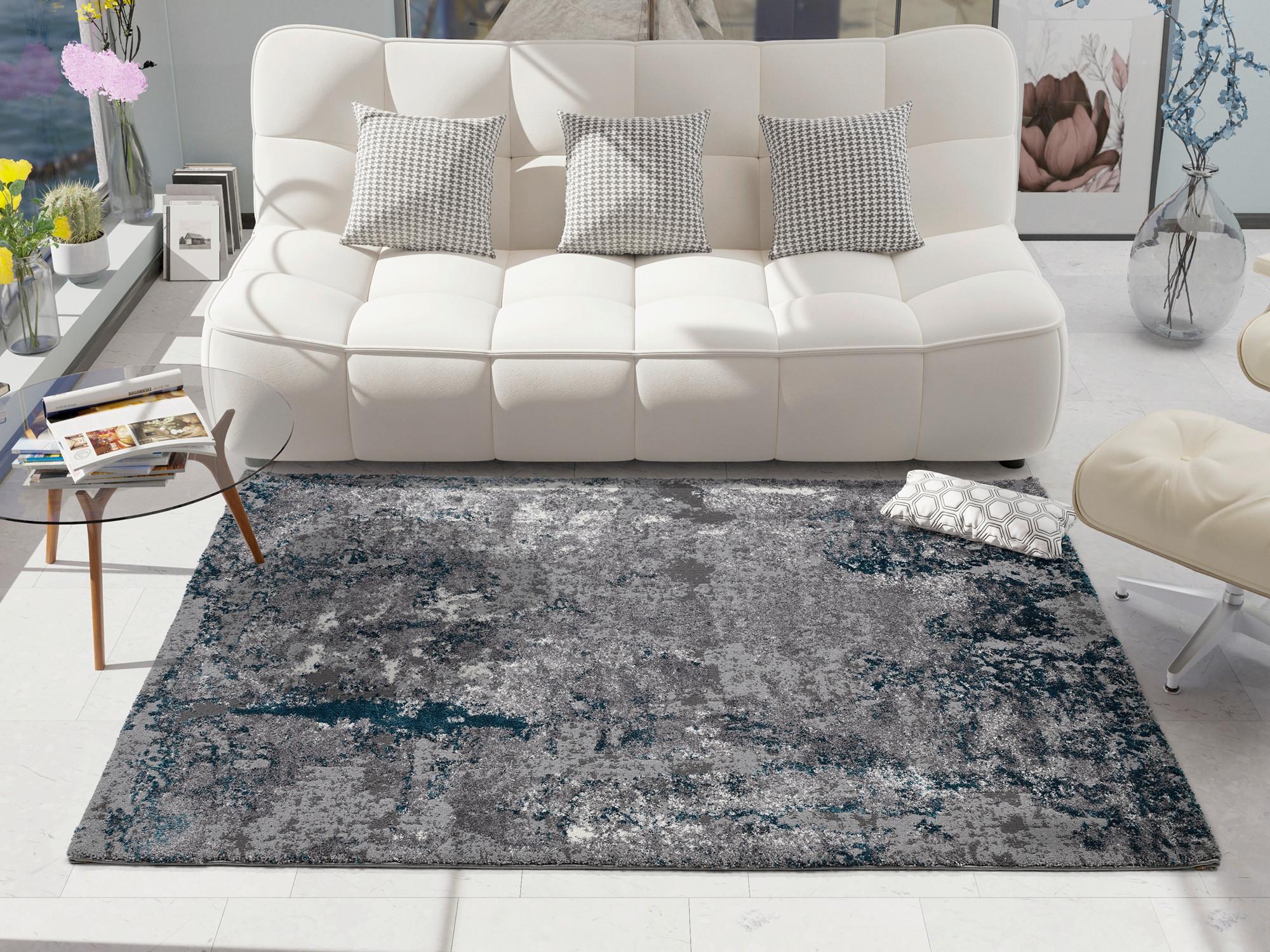 Webteppich Grau/Petrol Timeline Quantum 65x130 cm - Petrol/Grau, Design, Textil (65/130cm) - Novel