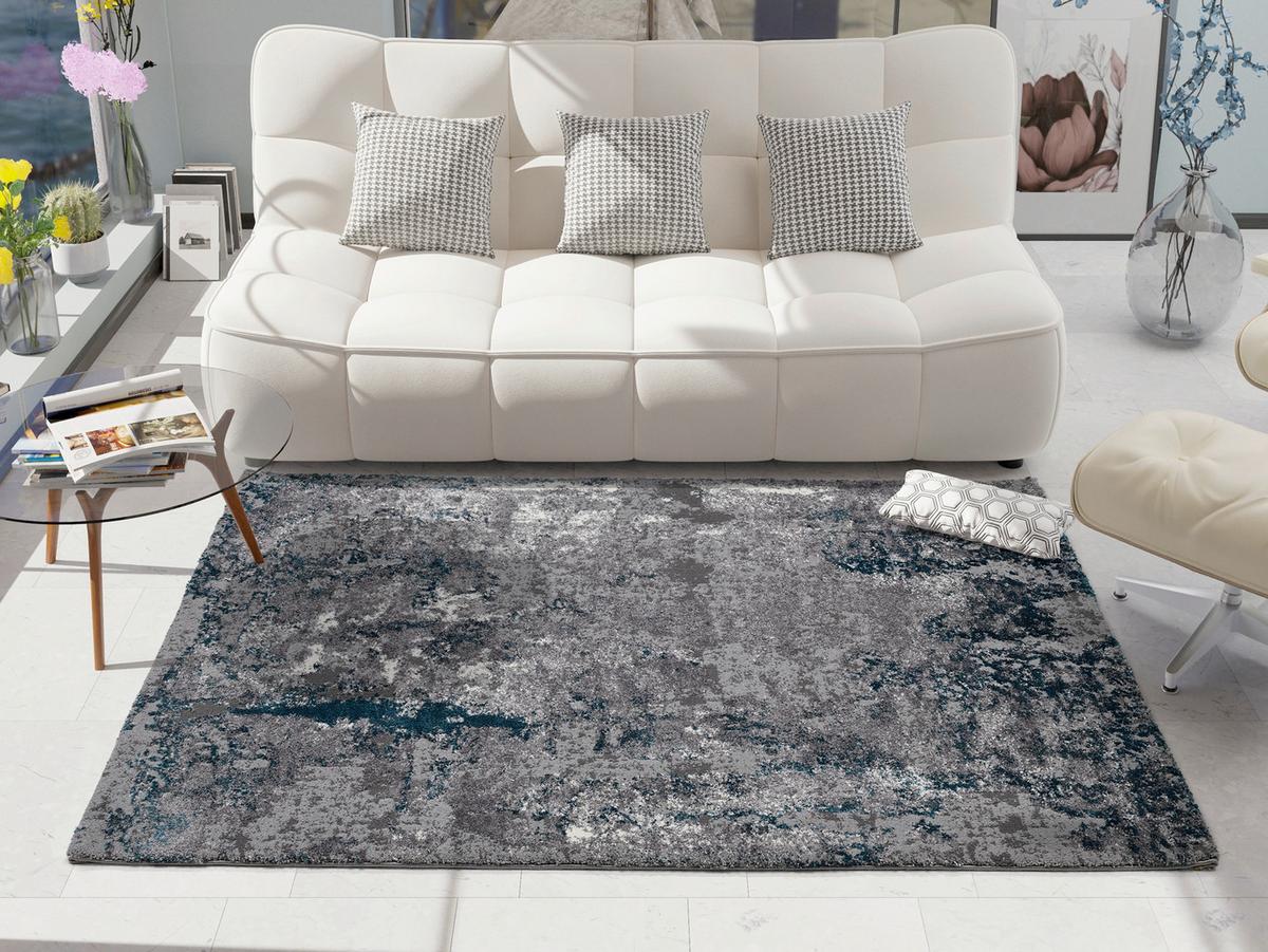 Webteppich Grau/Petrol Timeline Quantum 200x200 cm - Petrol/Grau, Design, Textil (200/200cm) - Novel