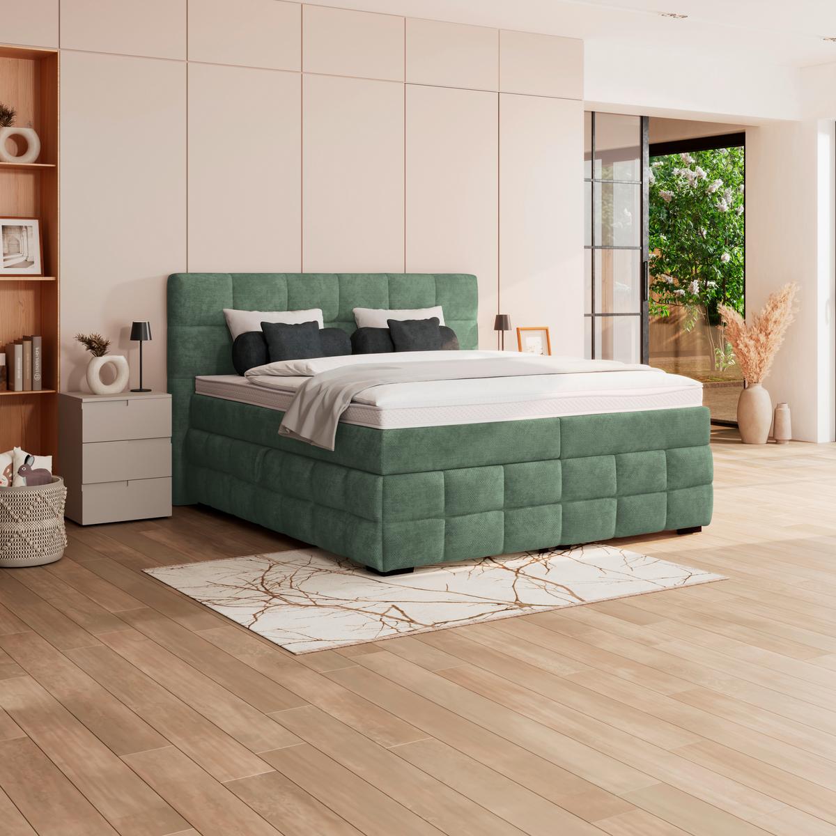 Čalúnená posteľ VEGA 160x200 cm, mätovozelená - čierna/zelená, Trend, drevo/textil (160/200cm)