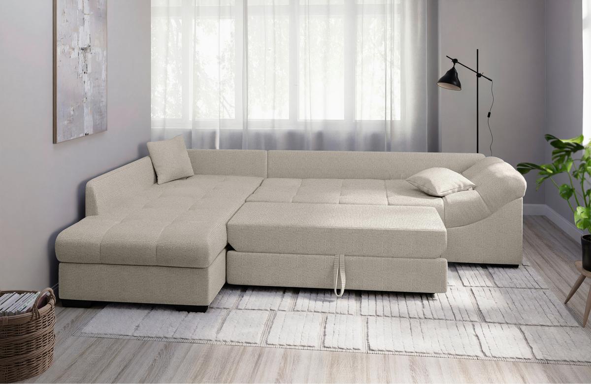 Eckschlafsofa Alvito Beige S: 202x298 Cm - Beige/Schwarz, MODERN, Textil (202/298cm) - MID.YOU