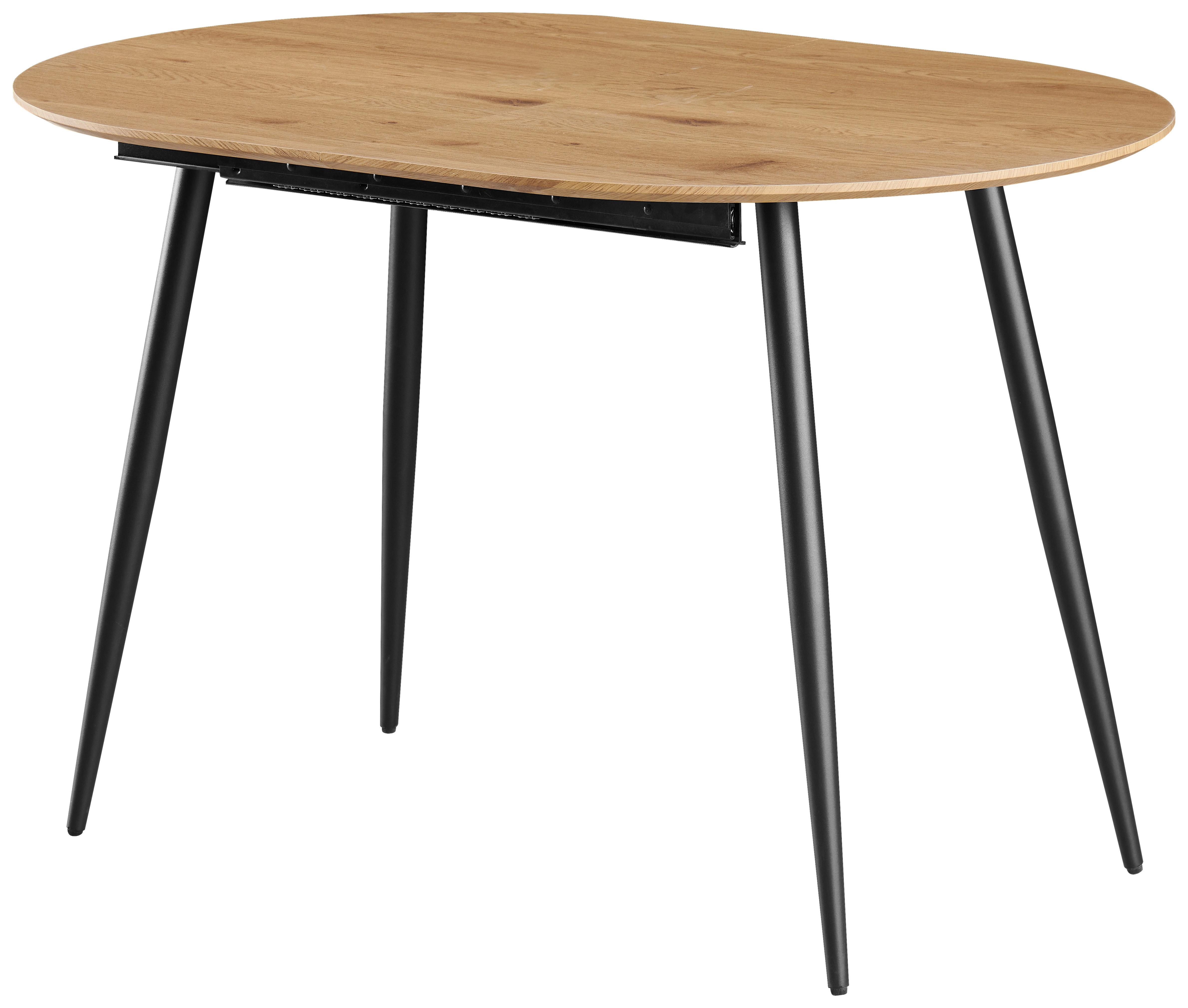 Ausziehtisch Lias 120 Az Mdf Eiche Dekor, B: 120-160 Cm - Eichefarben/Schwarz, KONVENTIONELL, Holzwerkstoff/Metall (120-160/75/80cm) - MID.YOU