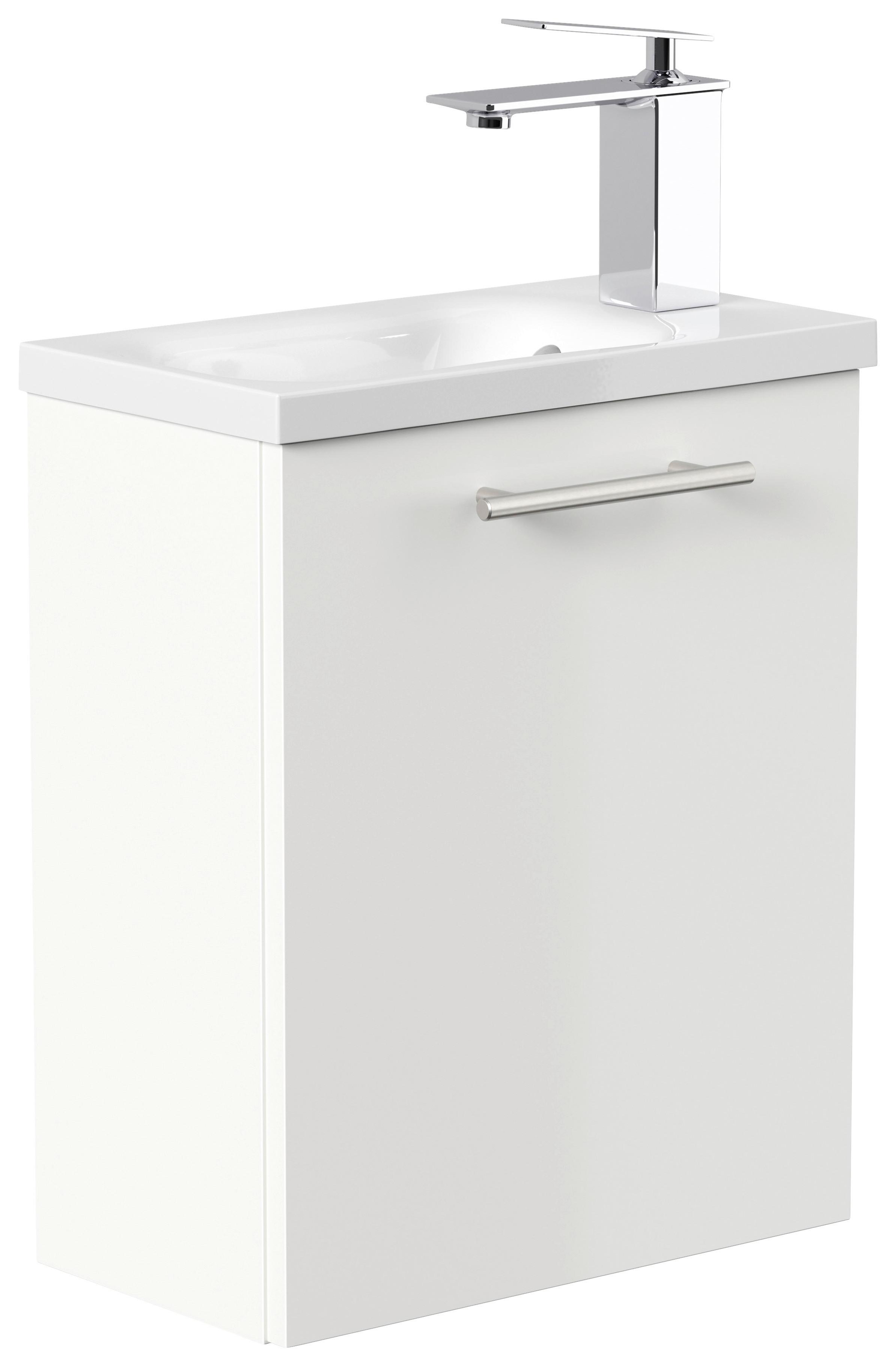 HOSŤOVSKÁ KÚPEĽŇA PIENI SLIMLINE - biela s vysokým leskom, Modern, kov/kompozitné drevo (40cm) - MID.YOU