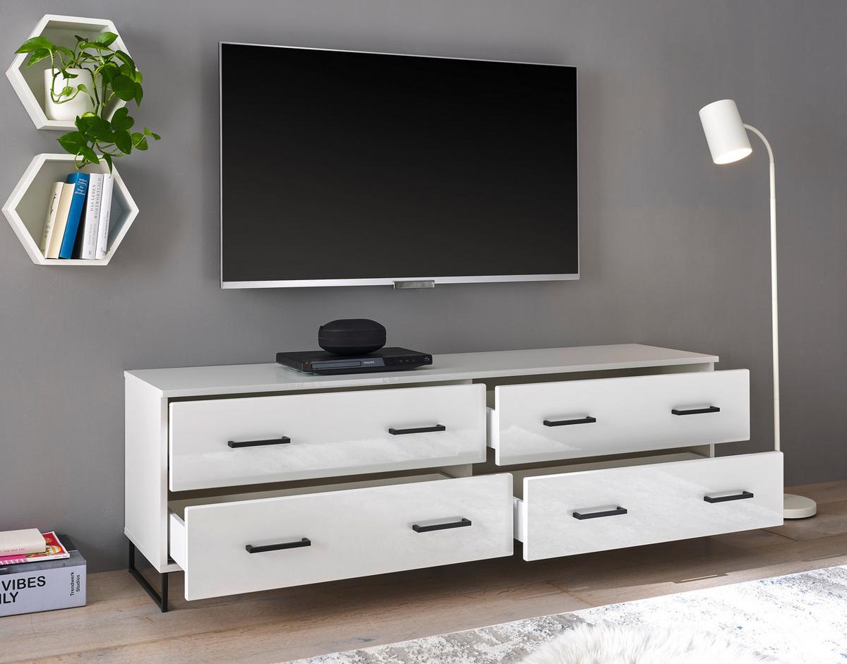 TV-Lowboard Lecce B: 160 cm Weiß - Weiß Hochglanz/Schwarz, LIFESTYLE, Holzwerkstoff (160/50/40cm) - MID.YOU