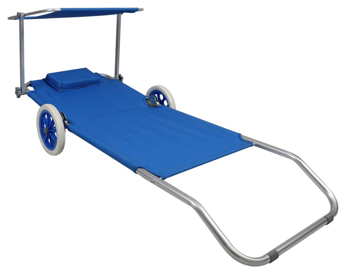 Sonnenliege Metall/Textil mit Rollen/Sonnendach - Blau, Basics, Textil/Metall (165/16/65cm) - MID.YOU