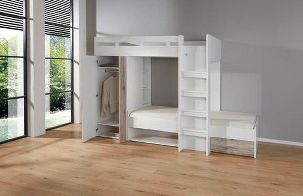 Stauraumbett Max 90x200 - Eichefarben/Weiß, KONVENTIONELL, Holzwerkstoff (269/180/115cm)