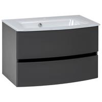 Waschbecken mit Unterschrank Kopenhagen B: 80 cm Grau/Weiß - Anthrazit/Graphitfarben, KONVENTIONELL, Glas/Holzwerkstoff (80/53/49cm) - Held