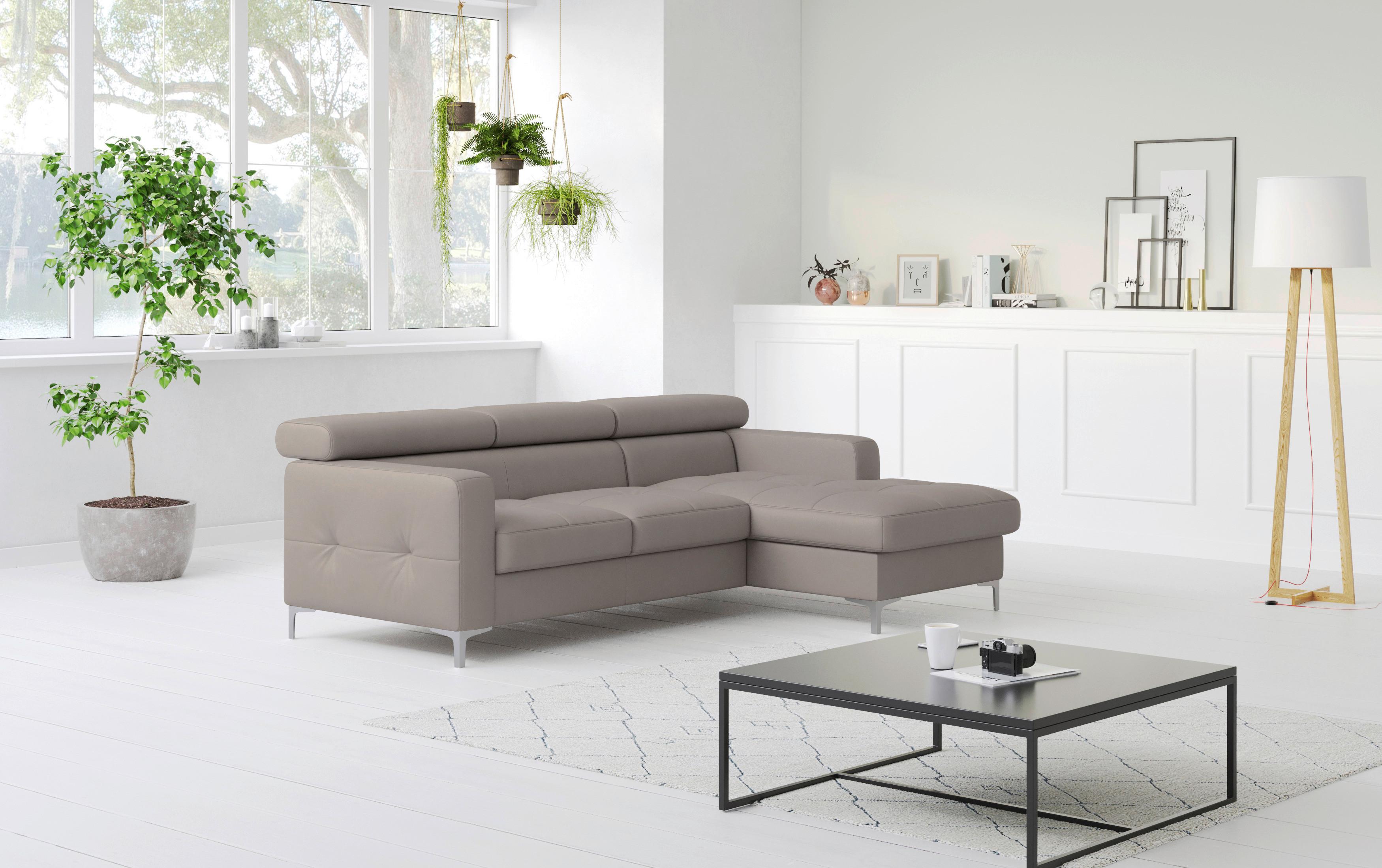 Ecksofa Mit Schlaffunktion Sammy Grau Leder - Chromfarben/Grau, Design, Leder (227/168cm) - Livetastic