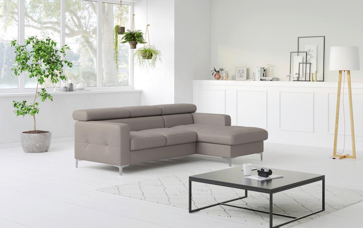 Ecksofa mit Schlaffunktion Sammy Grau Leder - Chromfarben/Grau, Design, Leder (227/168cm) - Livetastic