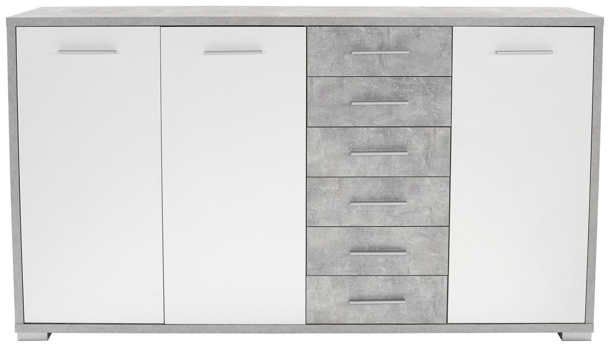 Kommode B 190 Cm Q-big New, Beton Optik/weiß - Weiß/Grau, MODERN, Holz (190/105/44cm)