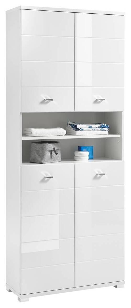 Hochschrank Pool BxH: 76x190cm Weiß Stehend - Weiß Hochglanz/Silberfarben, Basics, Holzwerkstoff (76/190/31cm) - Livetastic