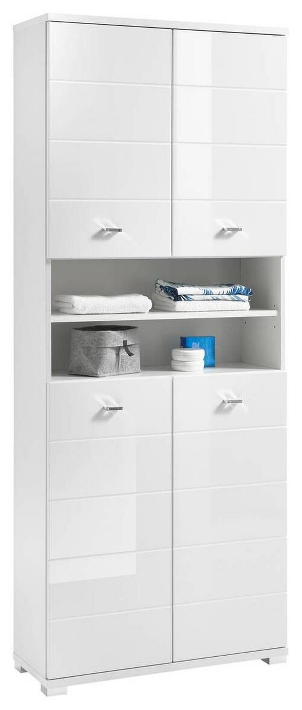 Hochschrank Pool BxH: 76x190cm Weiß Stehend - Weiß Hochglanz/Silberfarben, Basics, Holzwerkstoff (76/190/31cm) - Livetastic