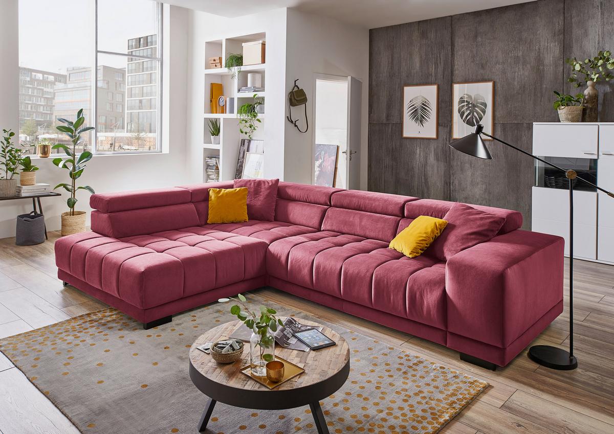 Rohová sedačka IBA, levá, bobulová, s funkcemi - černá/bobulová, Lifestyle, kov/textil (222/323cm) - Premium Living