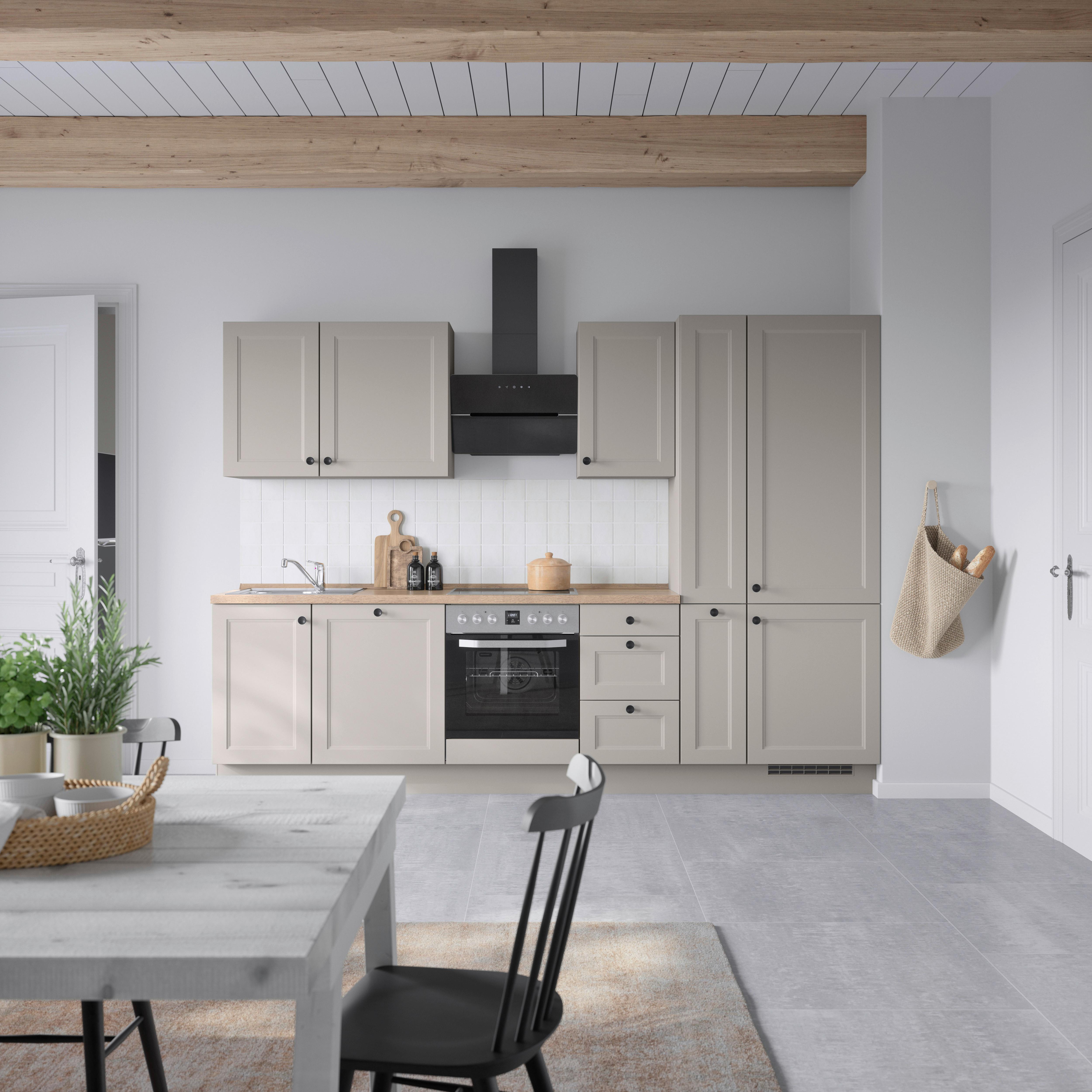 Kuchynská linka 300 cm, kamenná sivá supermatná - čierna/sivá, Modern, kov/kompozitné drevo (300cm) - Nobilia