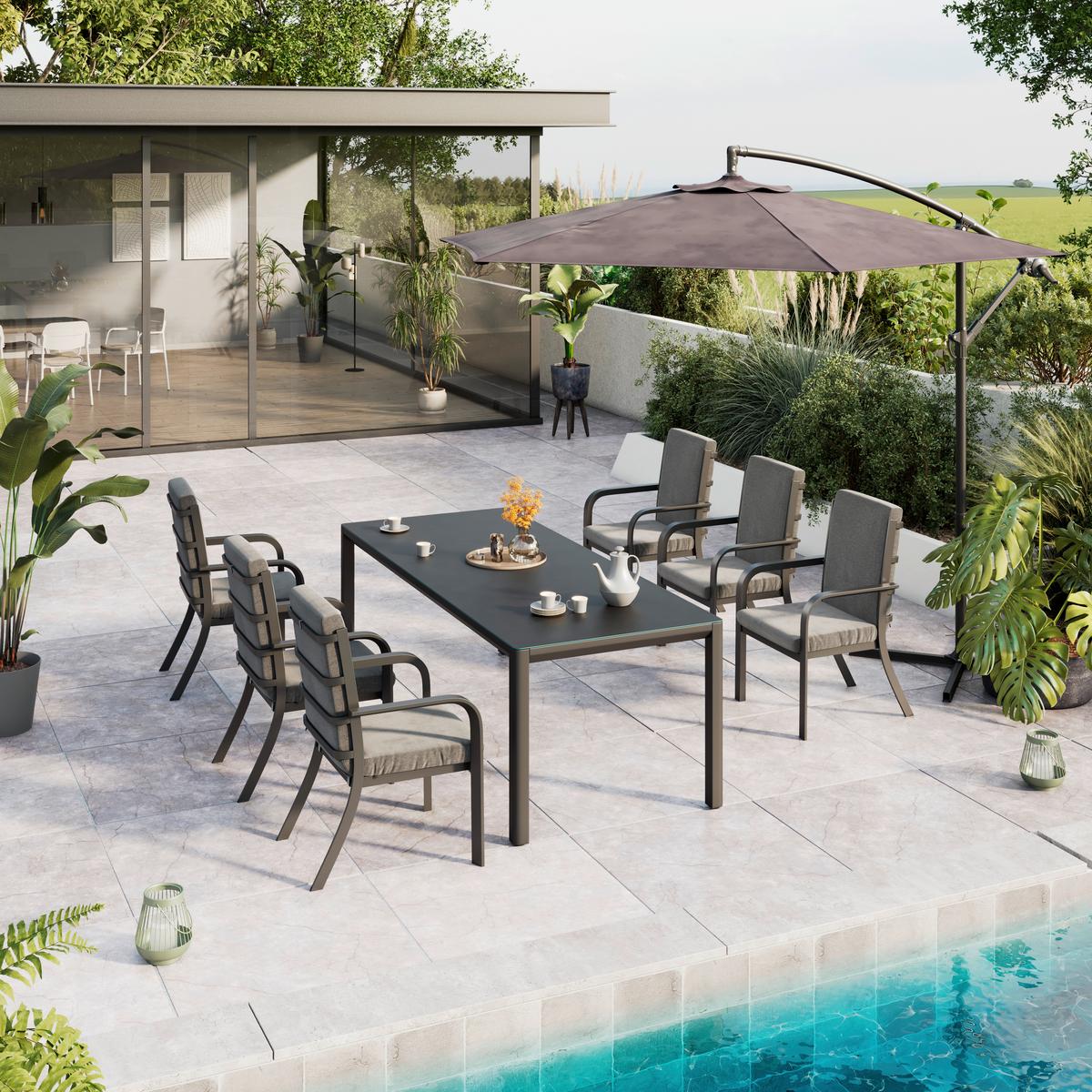 Gartentisch Bogota - Dunkelgrau, Trend, Glas/Metall (220/74/90cm) - Beldano