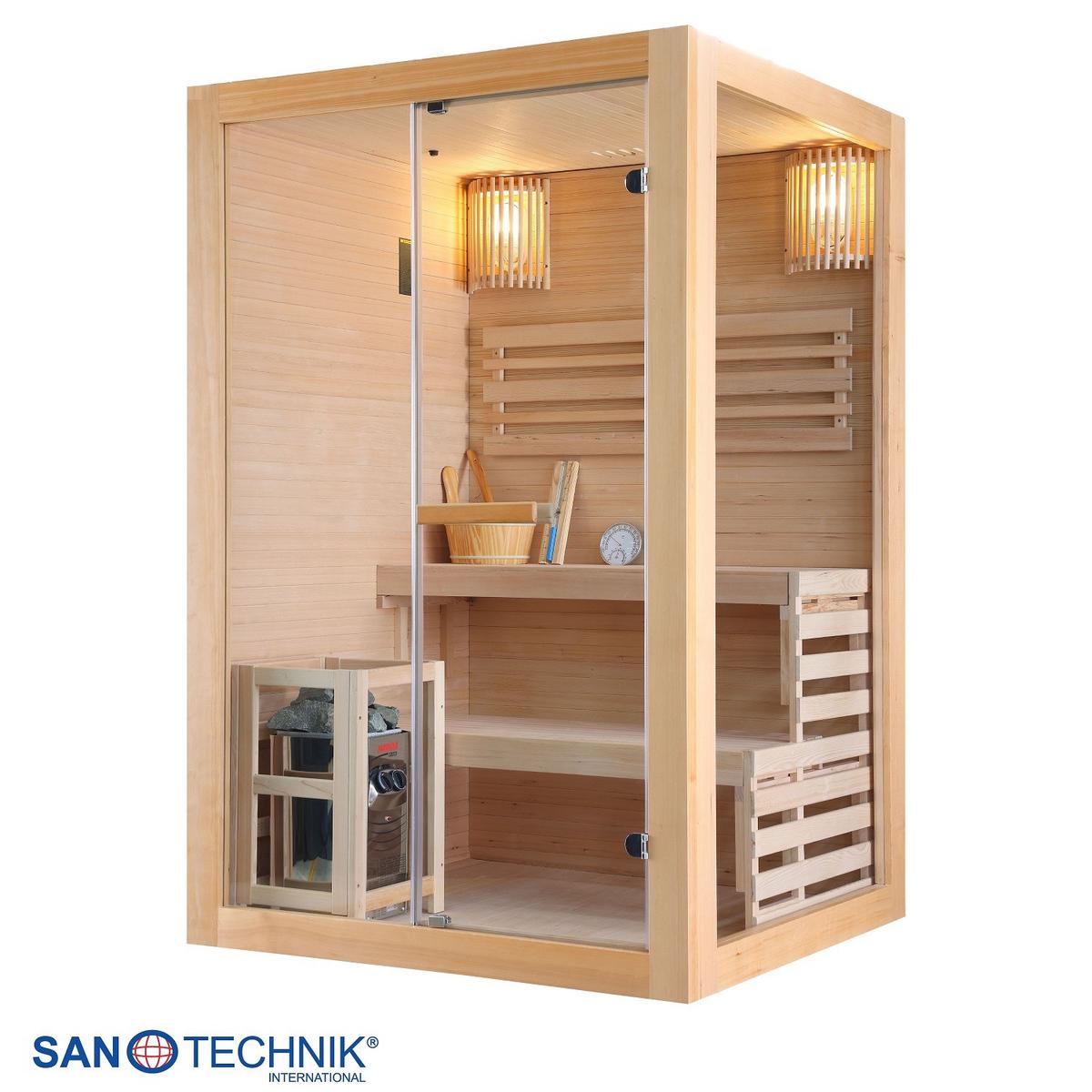 Finnische Panoramasauna BHT: 130x120x200 cm - Naturfarben, Basics, Glas/Holz (130/120/200cm) - Sanotechnik