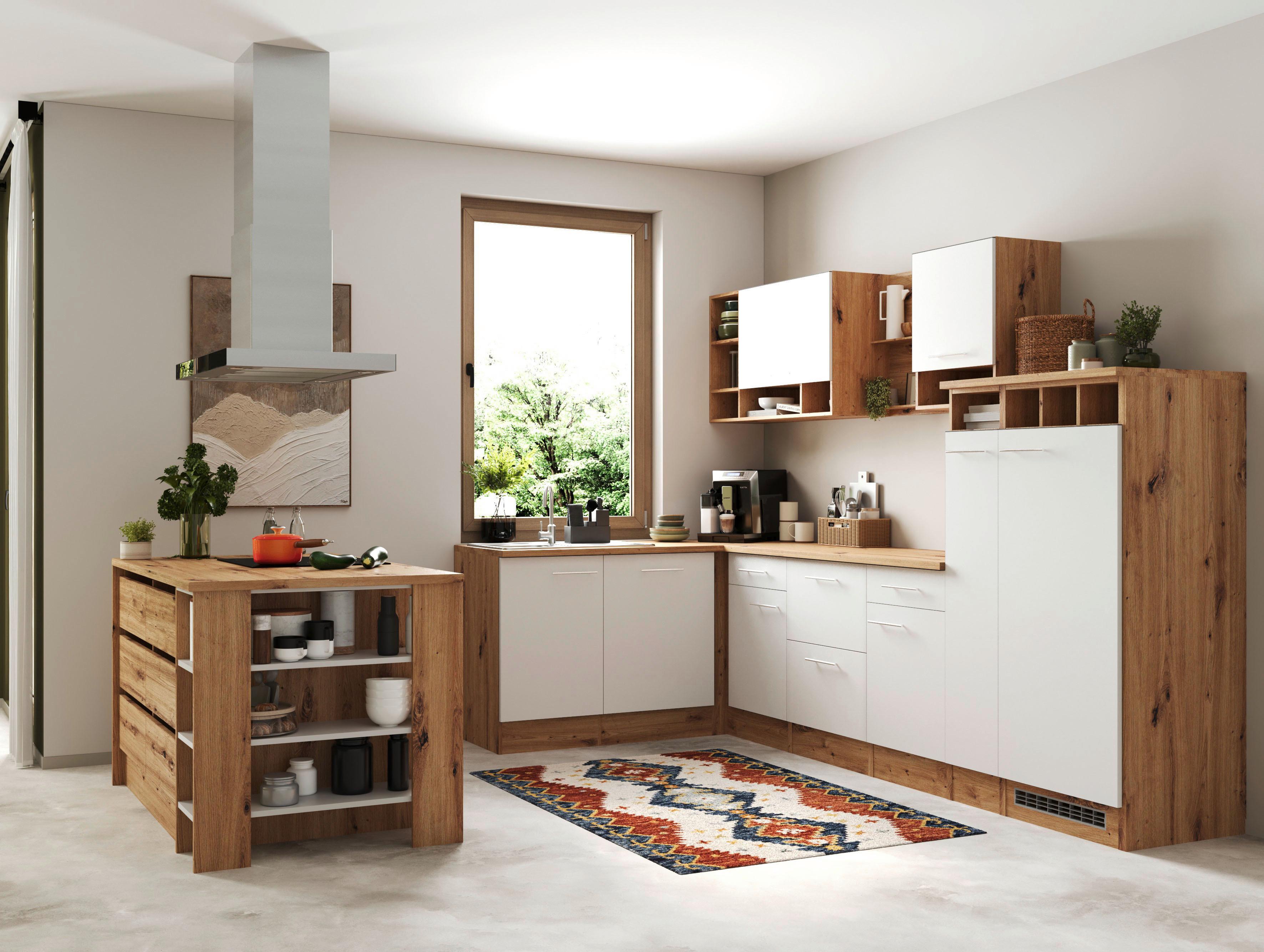 Küchenblock Hilde Inselküche 310 Cm - Wildeiche/Weiß, Design, Holzwerkstoff (310-150cm) - Respekta