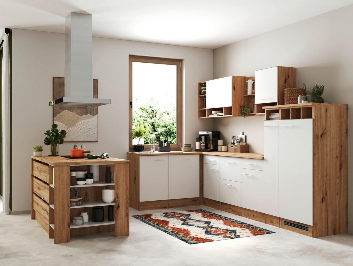 Küchenblock Hilde Inselküche 310 cm - Wildeiche/Weiß, Design, Holzwerkstoff (310-150cm) - Respekta