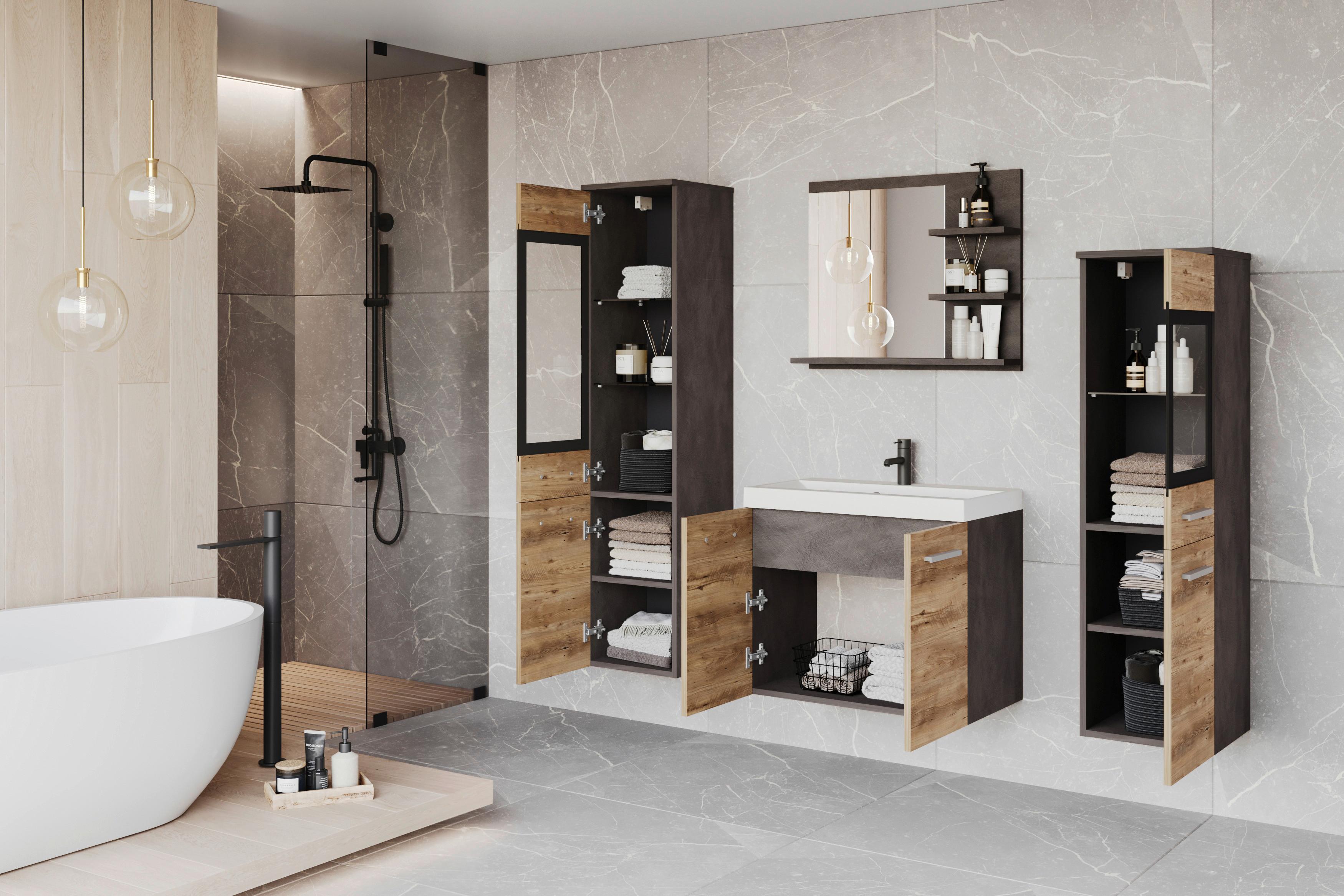 Badezimmer Madrit Kastanieeichefarben B: 120,4cm - Kastanieneichefarben/Anthrazit, LIFESTYLE, Glas/Keramik (120,4/131,5/34,5cm) - P & B