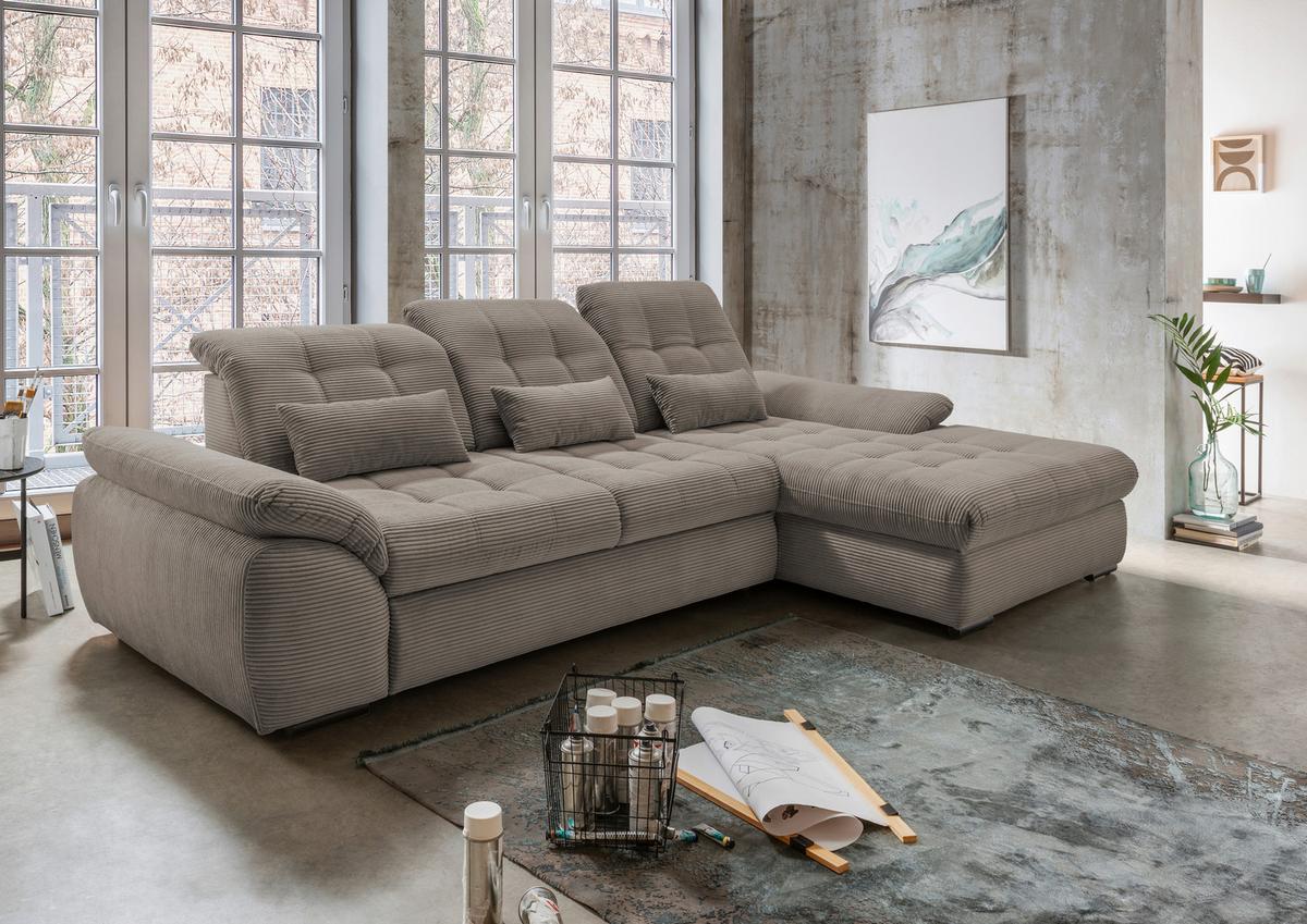 Ecksofa mit Bettkasten Rigatti Graubraun S: 314x184cm - Graubraun/Schwarz, MODERN, Textil (314/184cm) - Livetastic