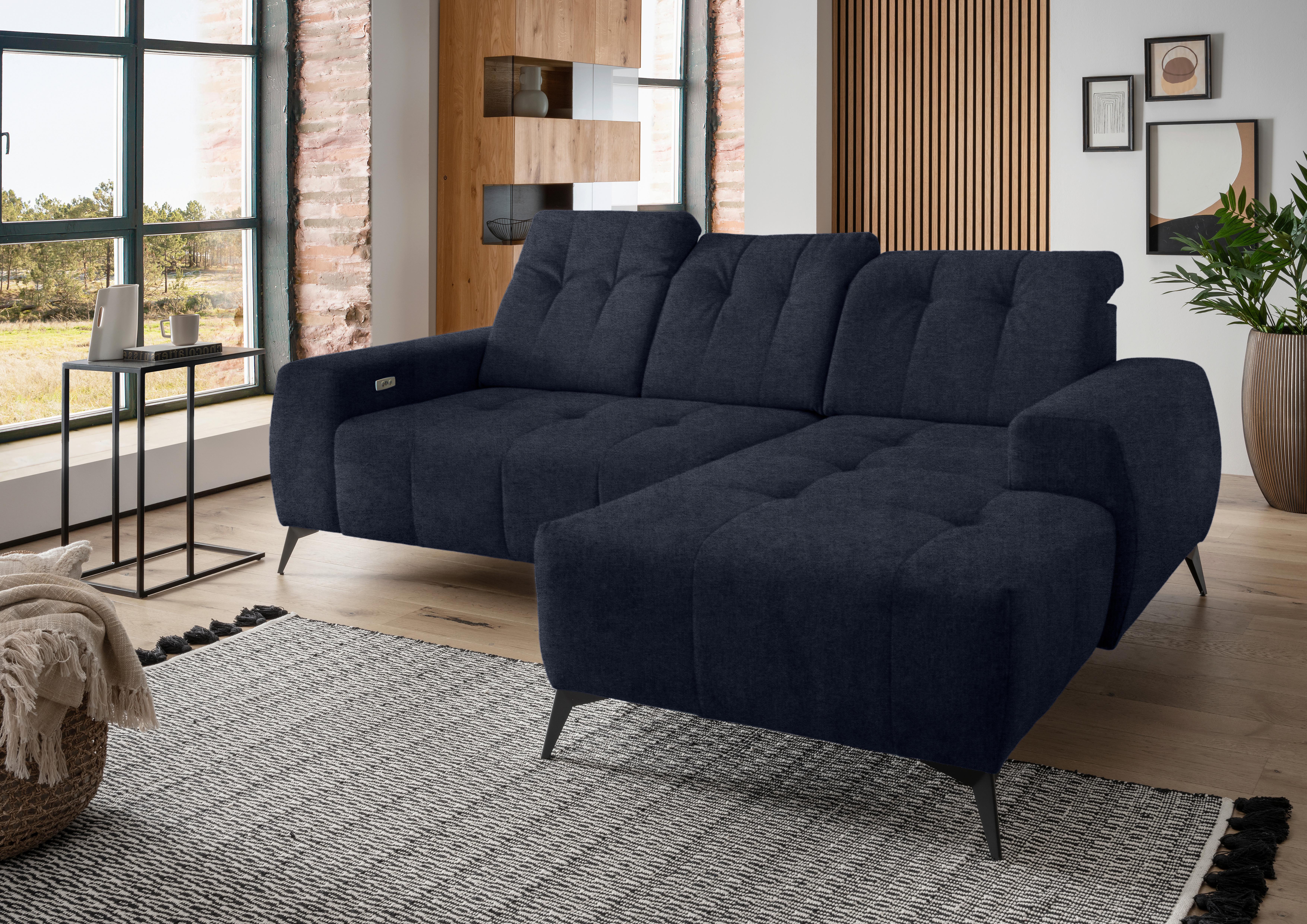 Ecksofa mit USB Anschluss Sano, Dunkelblau,s: 258x180 cm - Schwarz/Dunkelblau, MODERN, Textil (258/180cm) - Livetastic