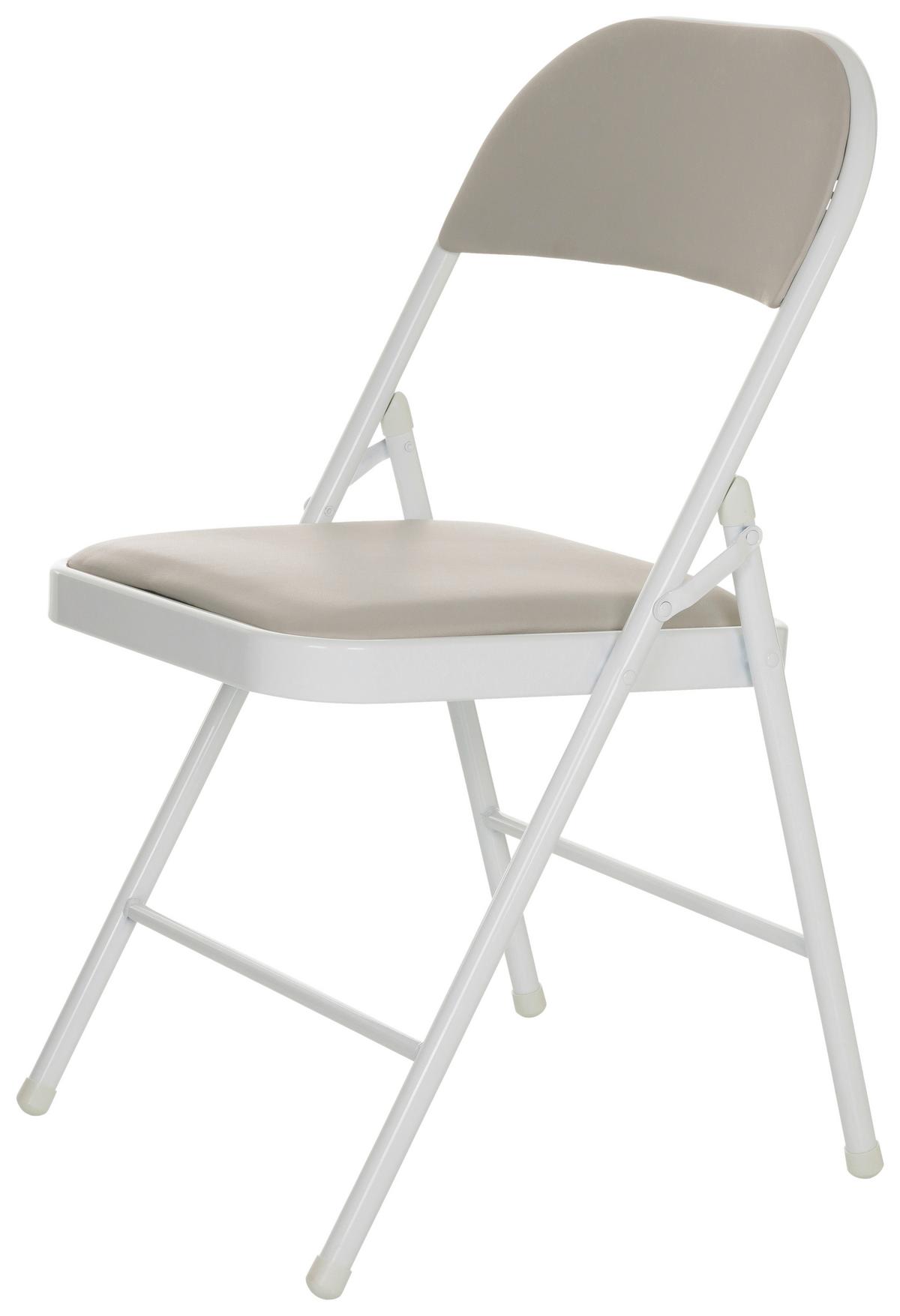 Klappstuhl Tudela W - Weiß/Grau, Basics, Leder/Metall (44/80/49cm) - MID.YOU