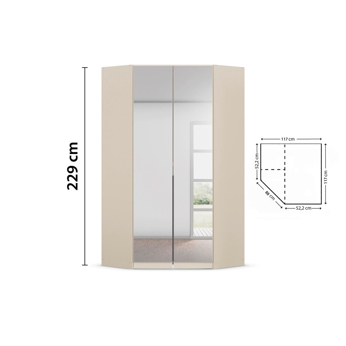 Eckschrank Mit Spiegel 117cm Alabama Super Champagner - Champagner/Transparent, MODERN, Holzwerkstoff (117/229/117cm)