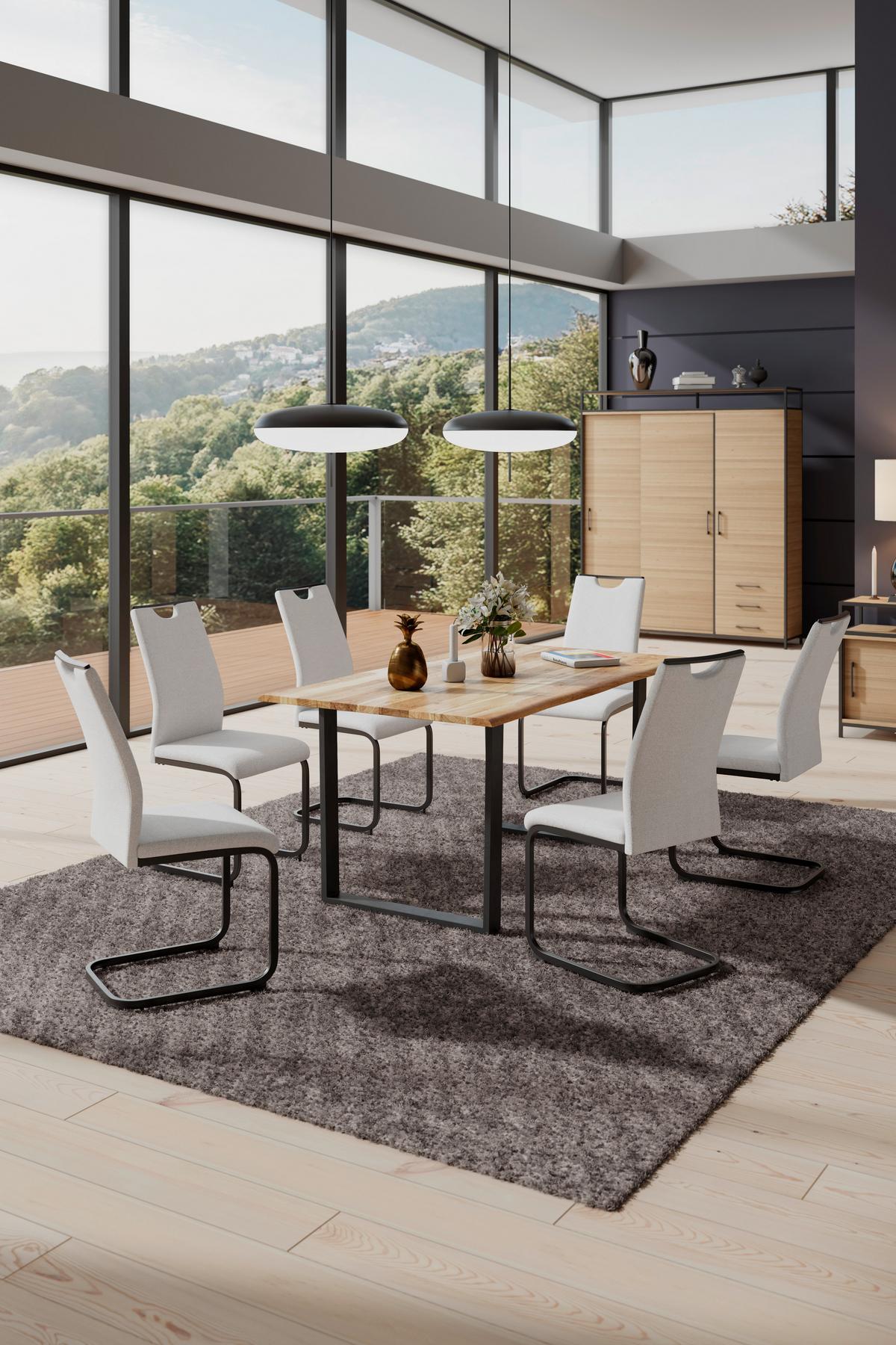 Schwingstuhl Maya Webstoff beige, B: 58cm - Beige/Schwarz, Trend, Textil/Metall (58/98/43cm)