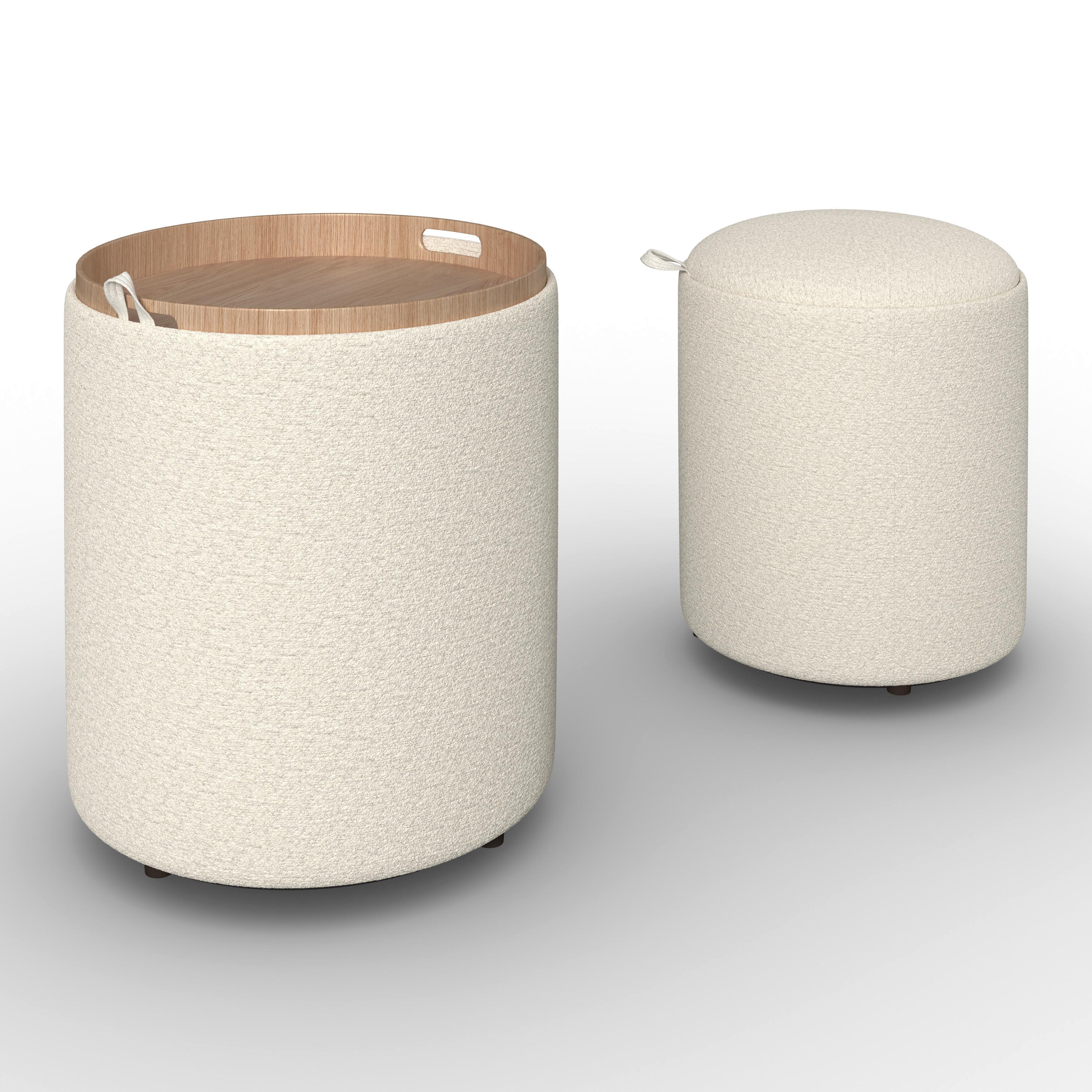 Sada taburetek MELANIE, bílé buklé - bílá, Moderní, kompozitní dřevo/textil (44cm) - Bessagi Home