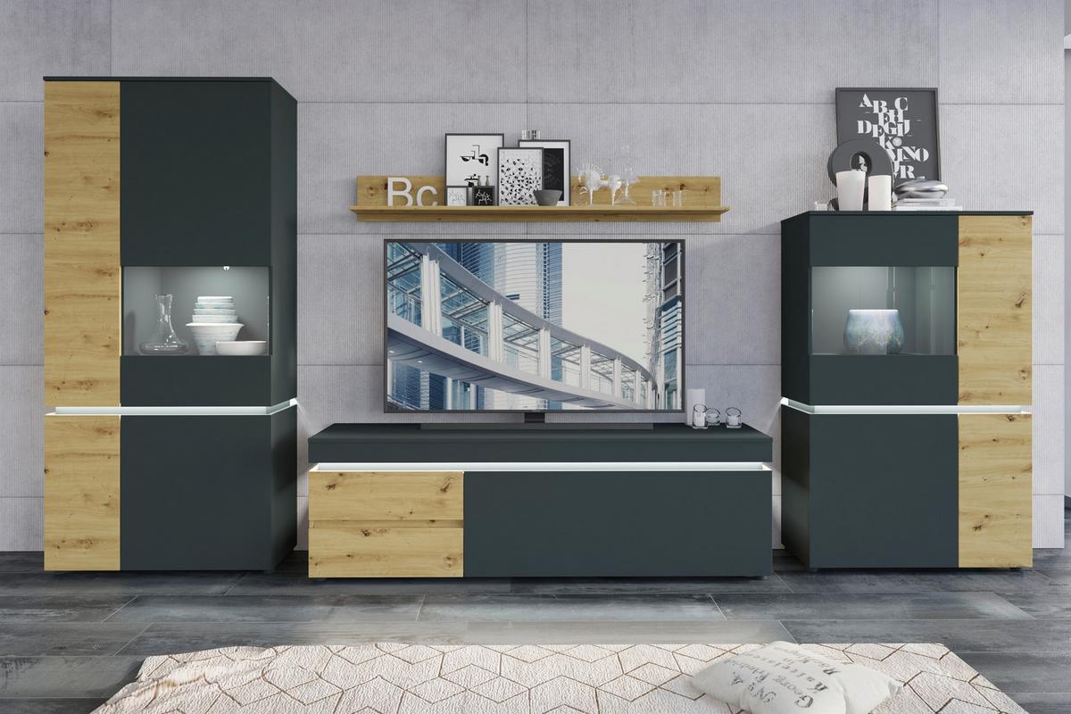 Tv-element Luci Grau Eiche Artisan/grau B: 180,5 Cm - Schwarz/Eiche Artisan, Trend, Holzwerkstoff (180,5/56,7/48cm) - MID.YOU