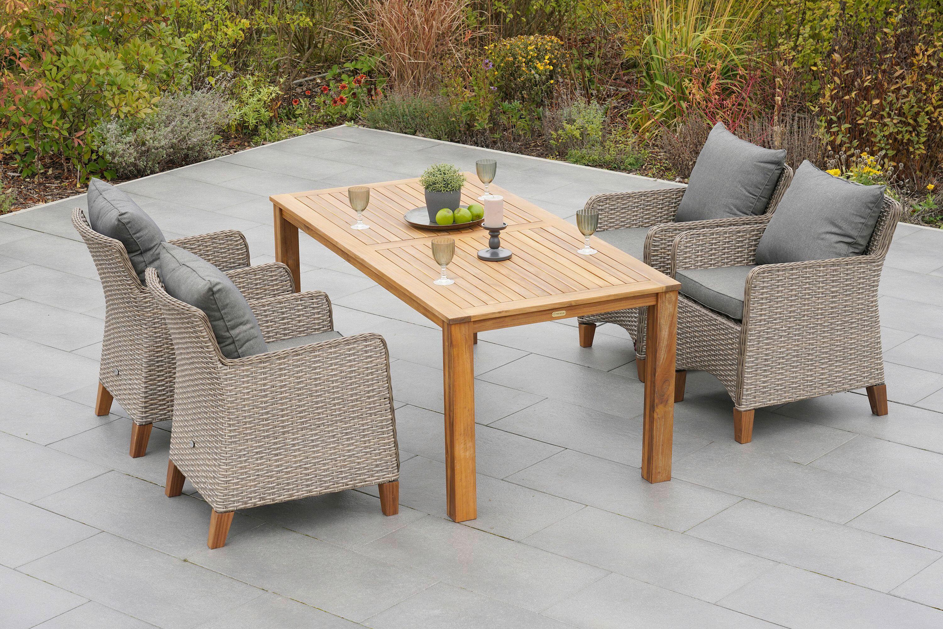 Gartentischgruppe 5tlg. Set - Beige/Beigebraun, KONVENTIONELL, Holz/Kunststoff - Gardenson