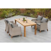 Gartentischgruppe 5tlg. Set - Beige/Beigebraun, KONVENTIONELL, Holz/Kunststoff - Gardenson