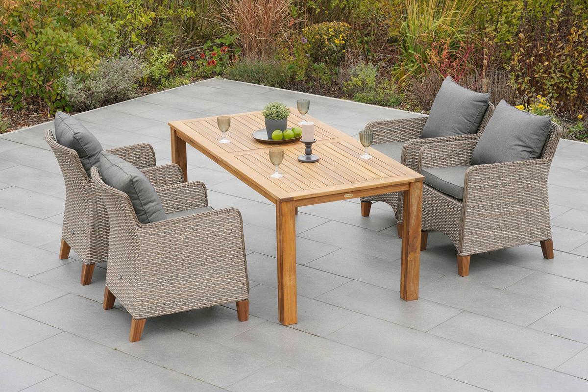 Gartentischgruppe 5tlg. Set - Beige/Beigebraun, KONVENTIONELL, Holz/Kunststoff - Gardenson