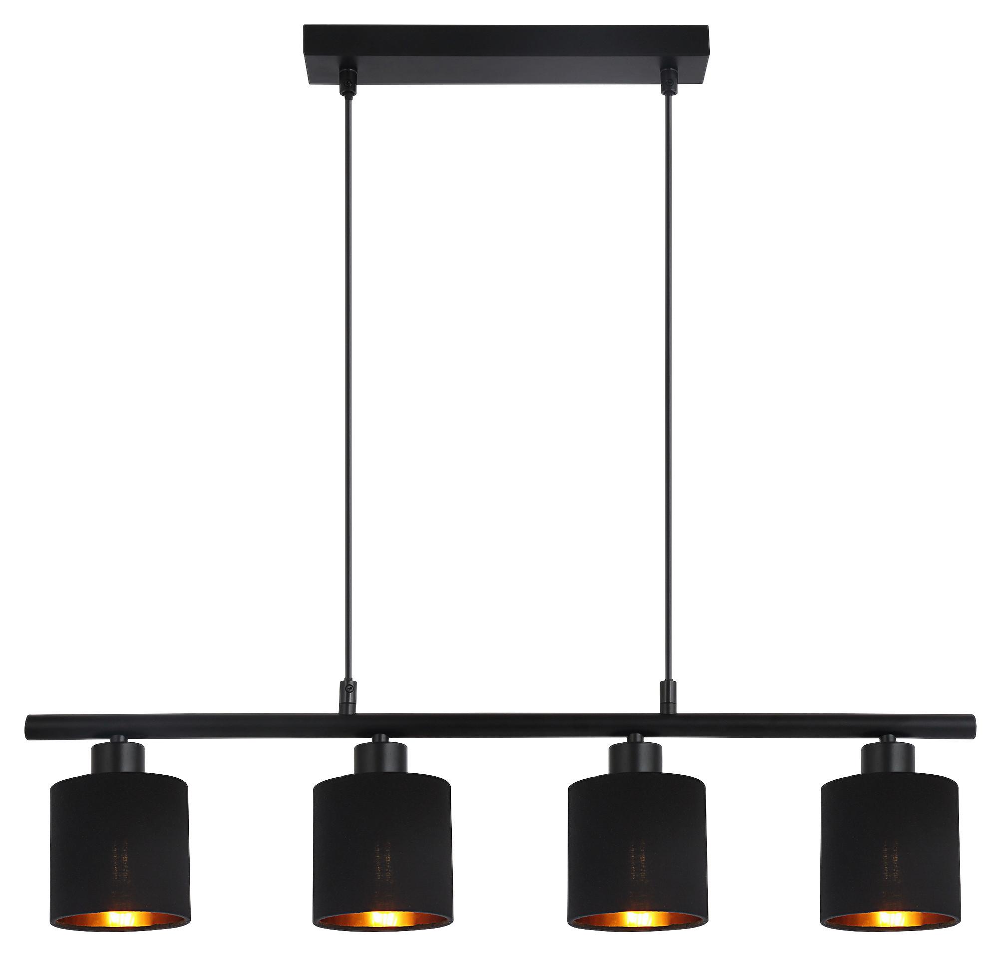 Závesné svietidlo Goldi, E14 LED max. 15W - čierna/zlatá, Modern, kov/textil (70/10/120cm) - Mömax