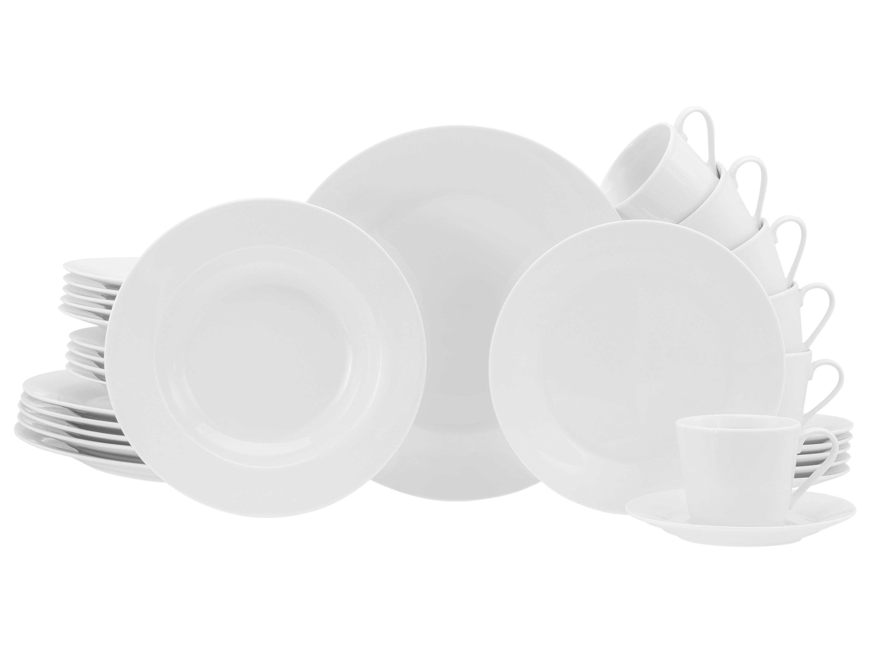 Kombiservice Porzellan, Weiß, 30-Teilig - Weiß, Basics, Keramik - Creatable